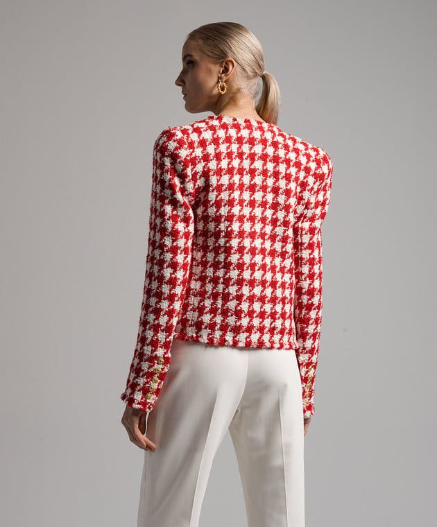 Balmain o1s1wg110825 Tweed Hundstooth jacket in Red/White Size L / US 10 / IT 46 - 3 Thumbnail