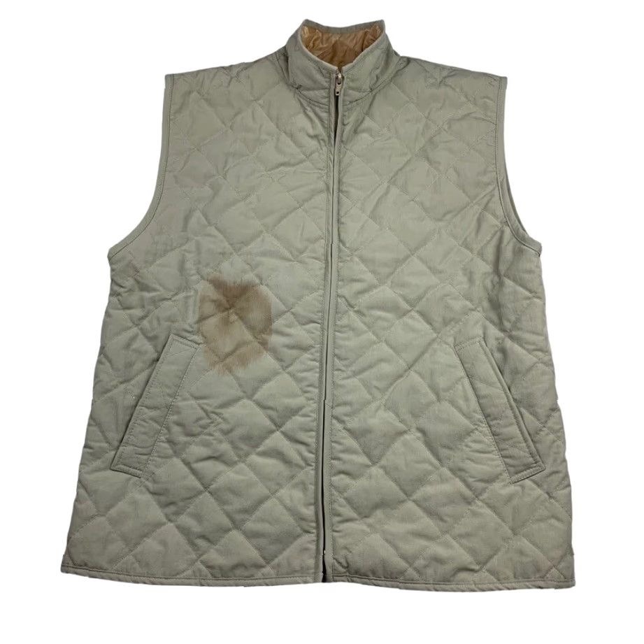 VINTAGE Halliburton Vest Full Zip Quilted Lined Khaki/Tan Medium Men's Beige Sleeveless Casual