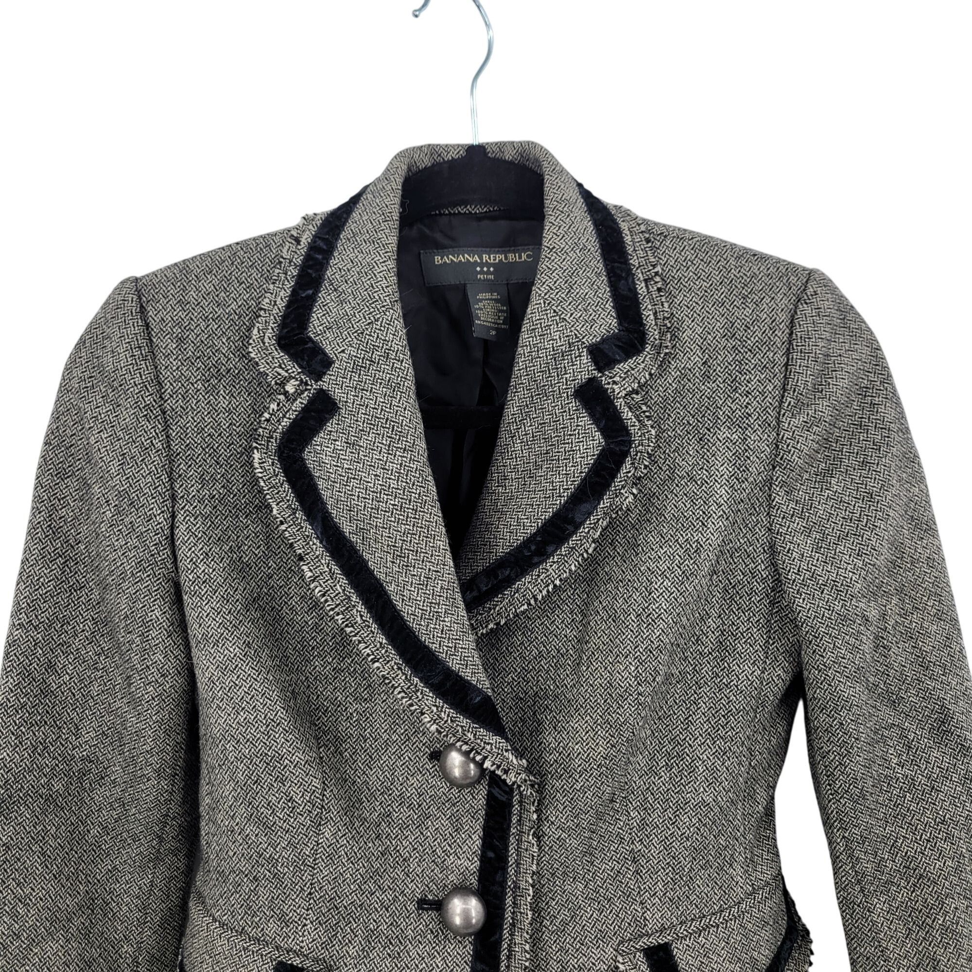 Banana Republic Vtg Y2K Banana Republic Petite Herringbone Blazer 2P Gray Wo Size XS / US 0-2 / IT 36-38 - 4 Thumbnail