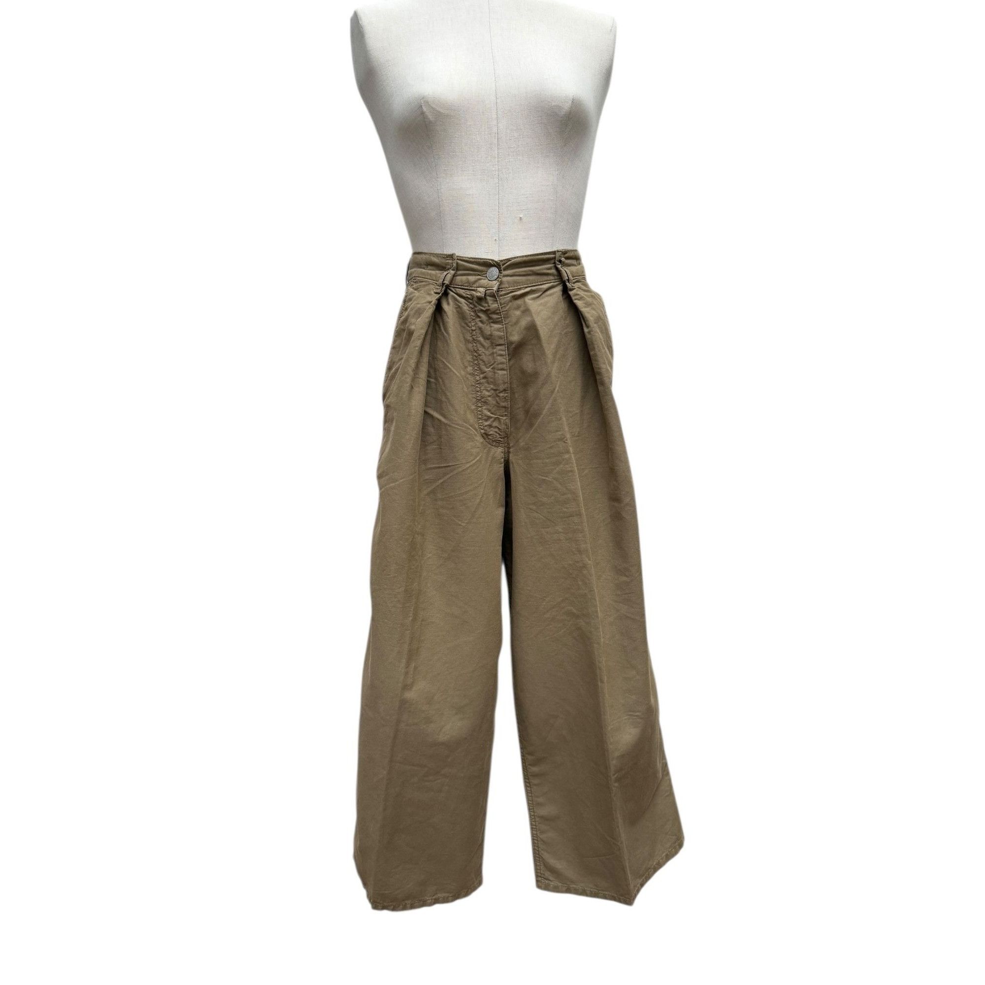 Dries Van Noten Kaki Cotton/Linen Wide Pants Size 26" / US 2 / IT 38 - 1 Thumbnail