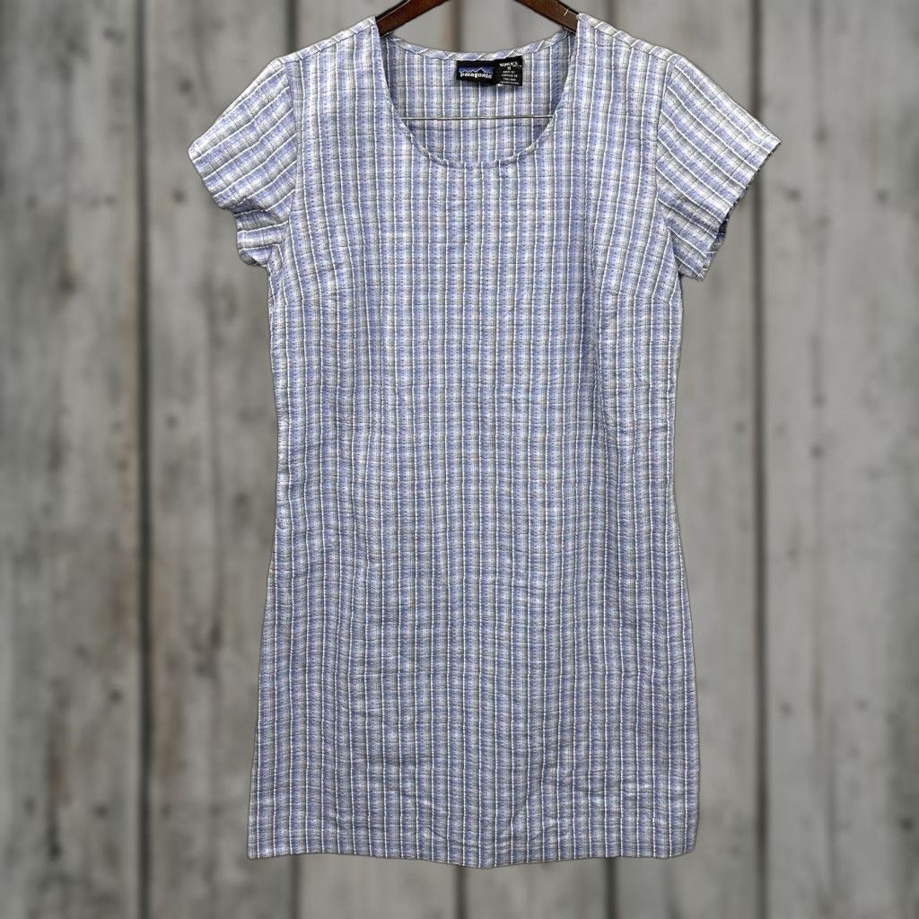 Patagonia Patagonia Shirt Dress Women's M Blue Plaid Short Sleeve Zip Knee Length Vintage No Size 32" / US 10 / IT 46 - 1 Thumbnail