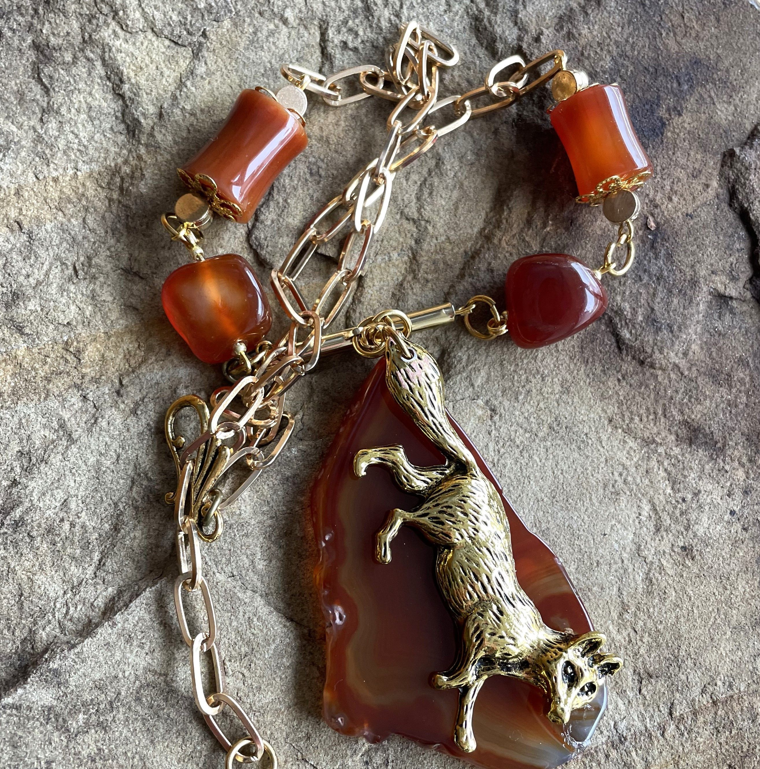 Other Necklace with golden fox and honey carnelian. Size ONE SIZE - 1 Thumbnail