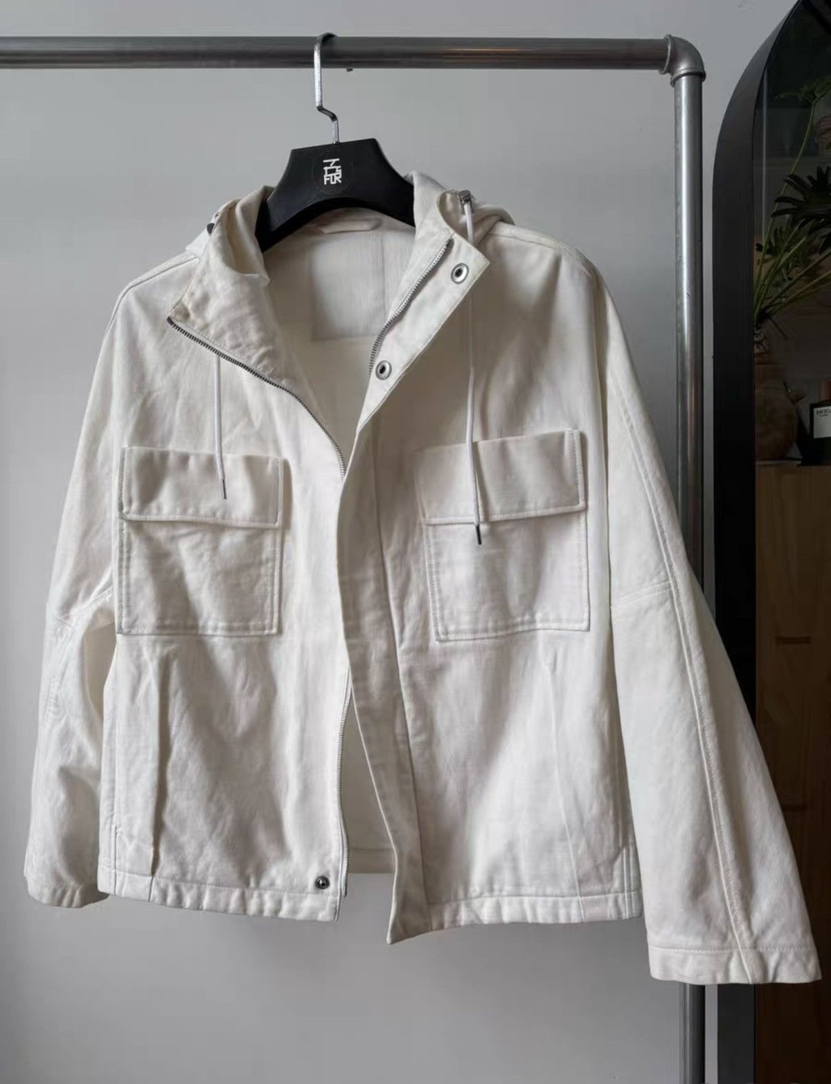 Raf Simons RAF SIMONS Fall/Winter2011 White Denim Hooded Cropped Jacket Size US S / EU 44-46 / 1 - 1 Thumbnail