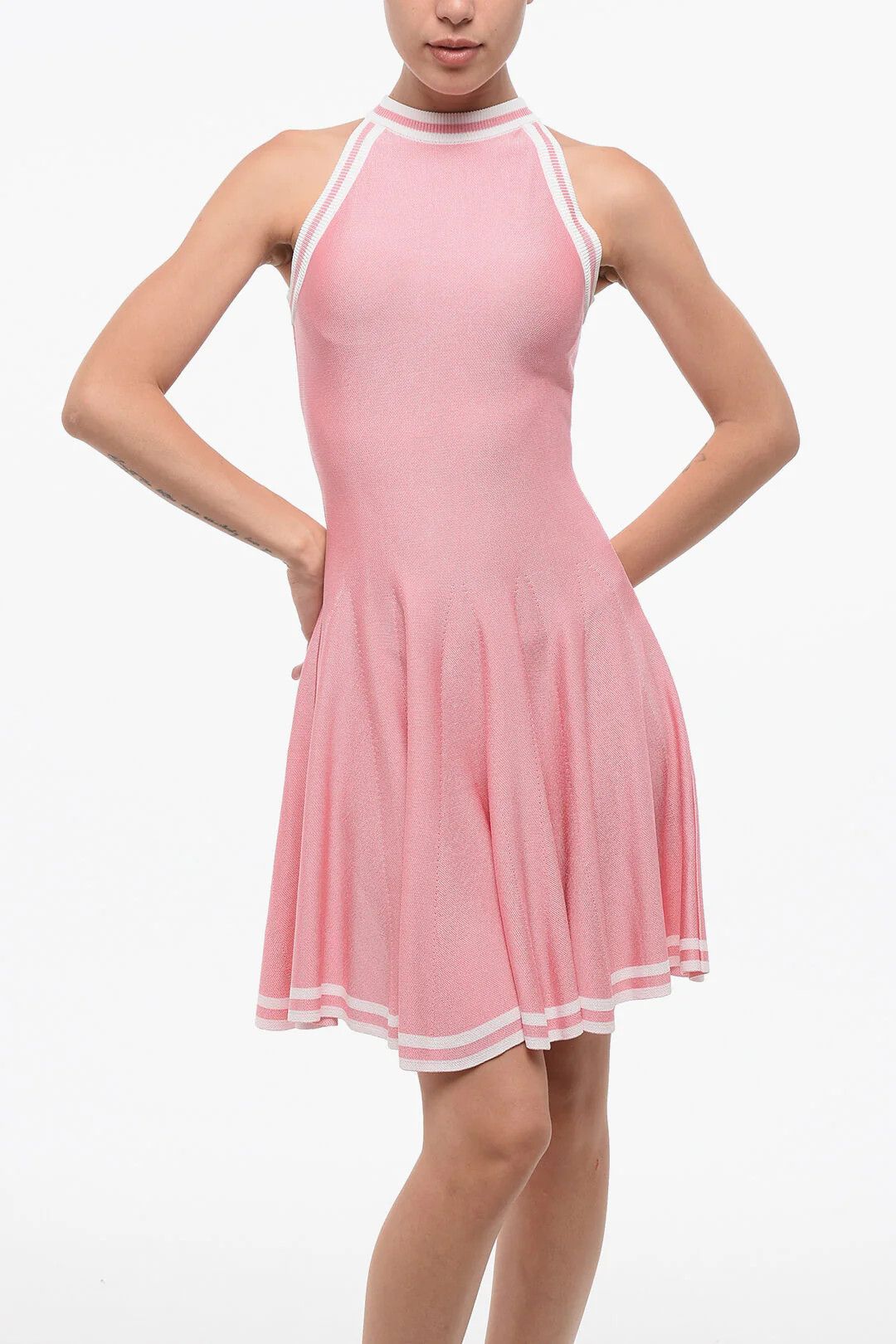 Balmain og1mm0326 Sleeveless Flared Skater Dress in Pink Size XS / US 0-2 / IT 36-38 - 4 Thumbnail