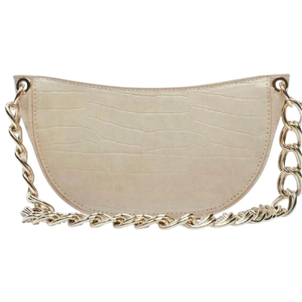 Zara Zara Cream Croc Leather Shoulder Bag Gold Chain Baguette Bag Size ONE SIZE - 1 Thumbnail