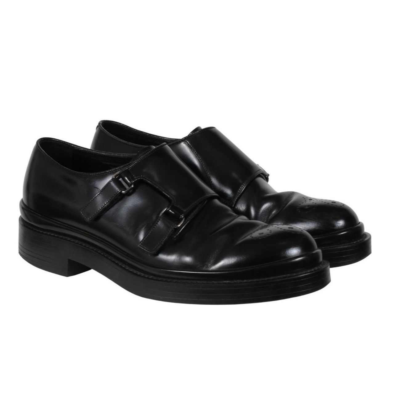 Prada Double Monk Straps Medallion Toe Black - 02621 Size US 9.5 / EU 42-43 - 15 Thumbnail