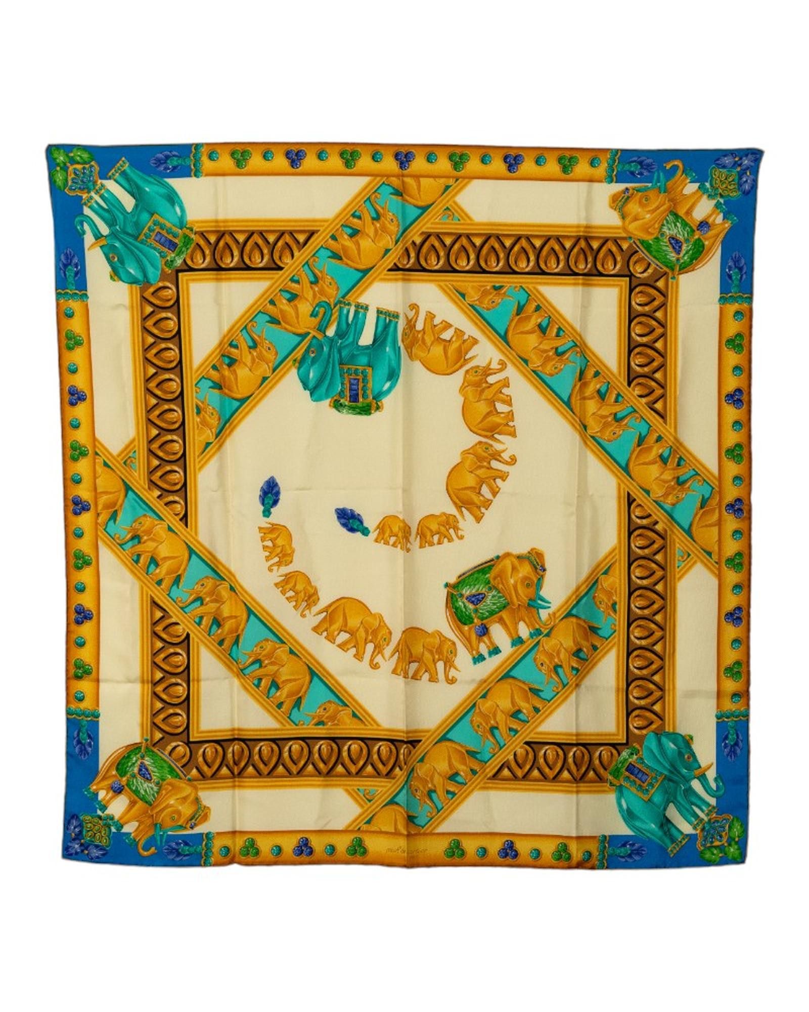 image of Cartier Silk Elephant Scarf In A Condition in Brown, Women's