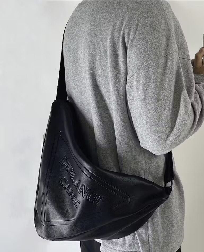 image of Fashion Hip Hop Triangle Pu Leather Shoulder Messenger Bag in Black, Men's