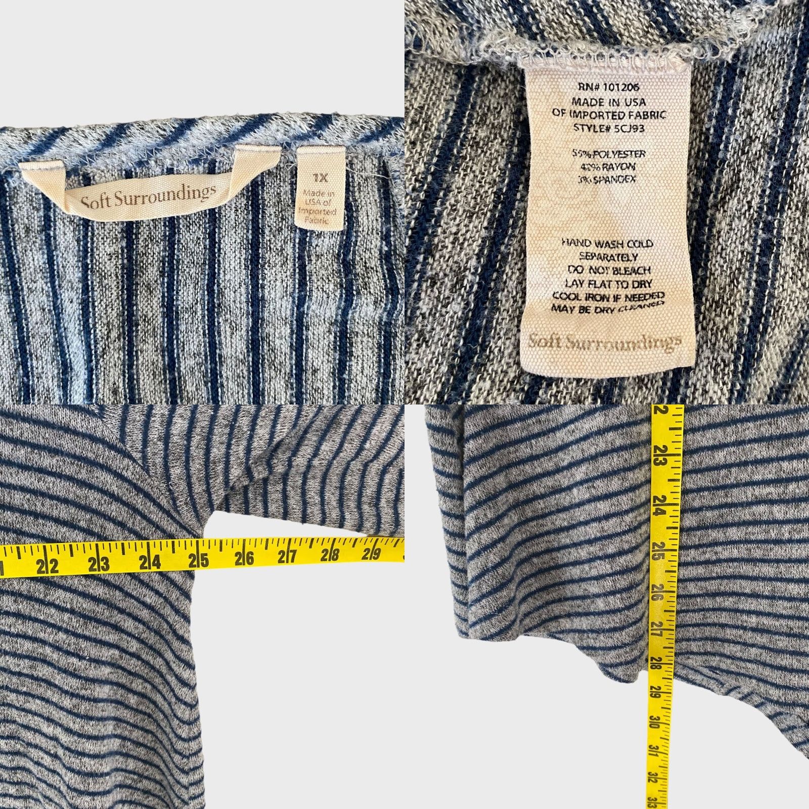 Soft Surroundings Soft Surroundings Tunic Shirt Gray Blue 1X Women Scoop-Neck 3/4 Sleeves Striped All Seasons Casual Womens Size XL / US 12-14 / IT 48-50 - 8 Thumbnail
