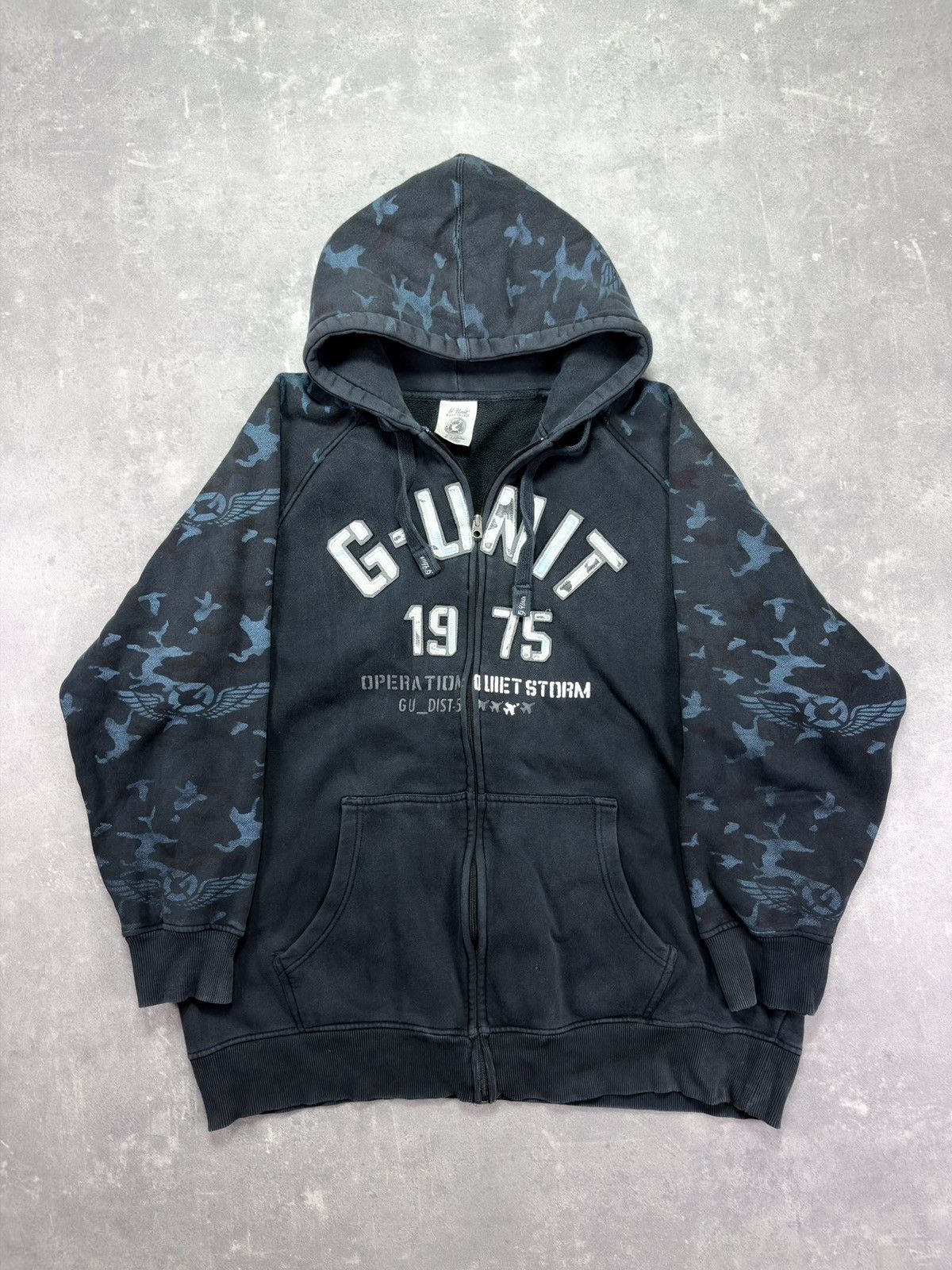 G-Unit G-Unit Big Logo Camo Sleeves Faded Baggy Zip Hoodie XXL Size US XXL / EU 58 / 5 - 1 Thumbnail