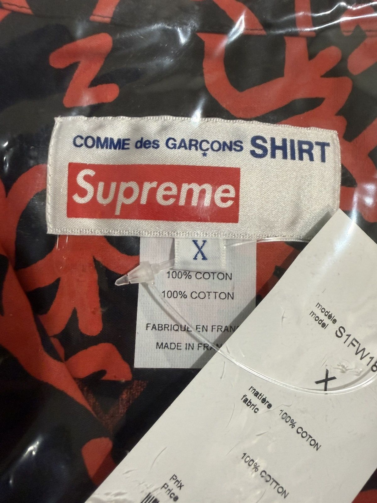 Comme des Garcons SHIRT × Supreme Supreme X CDG Graphic Zip Up Shirt Black FW18 Size US XL / EU 56 / 4 - 4 Thumbnail
