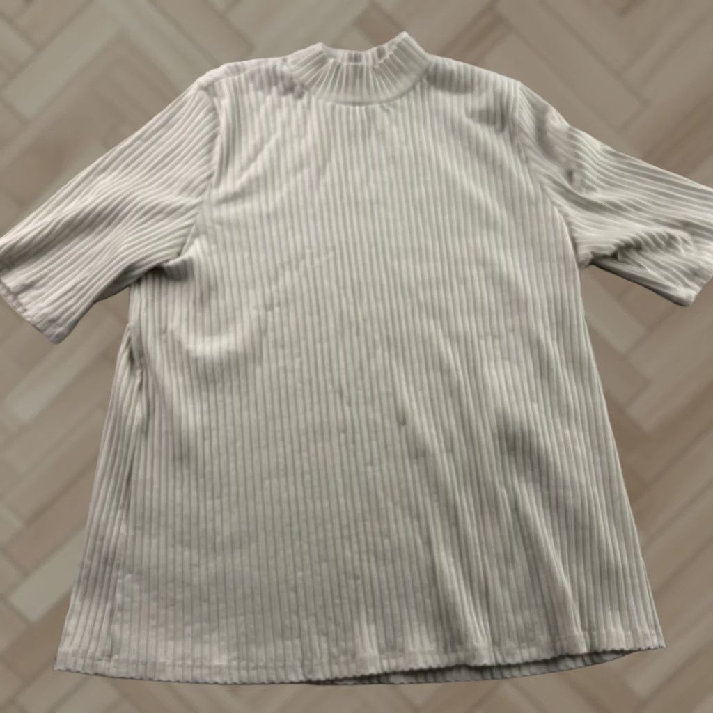Eileen Fisher Eileen Fisher Textured Stretch Rib Tencel Lyocell Mock Neck Top Women's L Ivory Lyocell Stretch Size L / US 10 / IT 46 - 1 Thumbnail