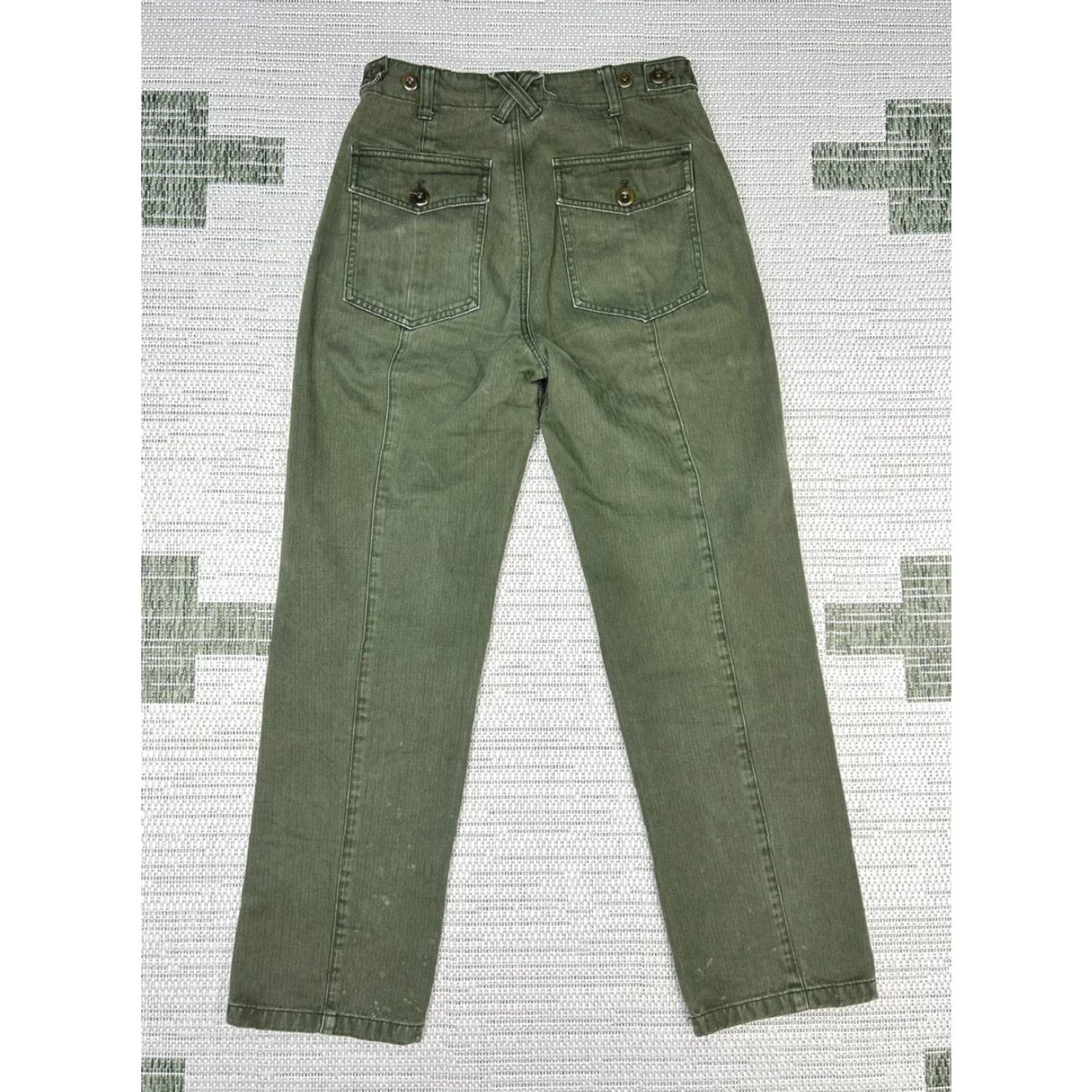 Alex Mill Alex Mill Field Pants Womens 0 Green Herringbone Cotton Mid Rise Straight Leg Size 25" / US 0 / IT 36 - 2 Thumbnail