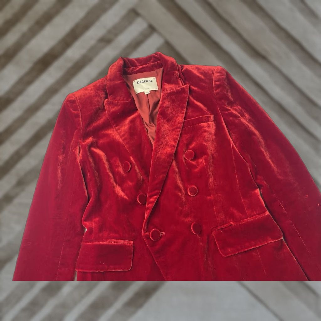 L'AGENCE L'Agence Red Velvet Double Breasted Silk Blend Blazer Jacket 4 Valentine's Blazer Women's Red Velvet 4 Valentine Christmas Holiday Luxury Formal Sex? Size S / US 4 / IT 40 - 1 Thumbnail