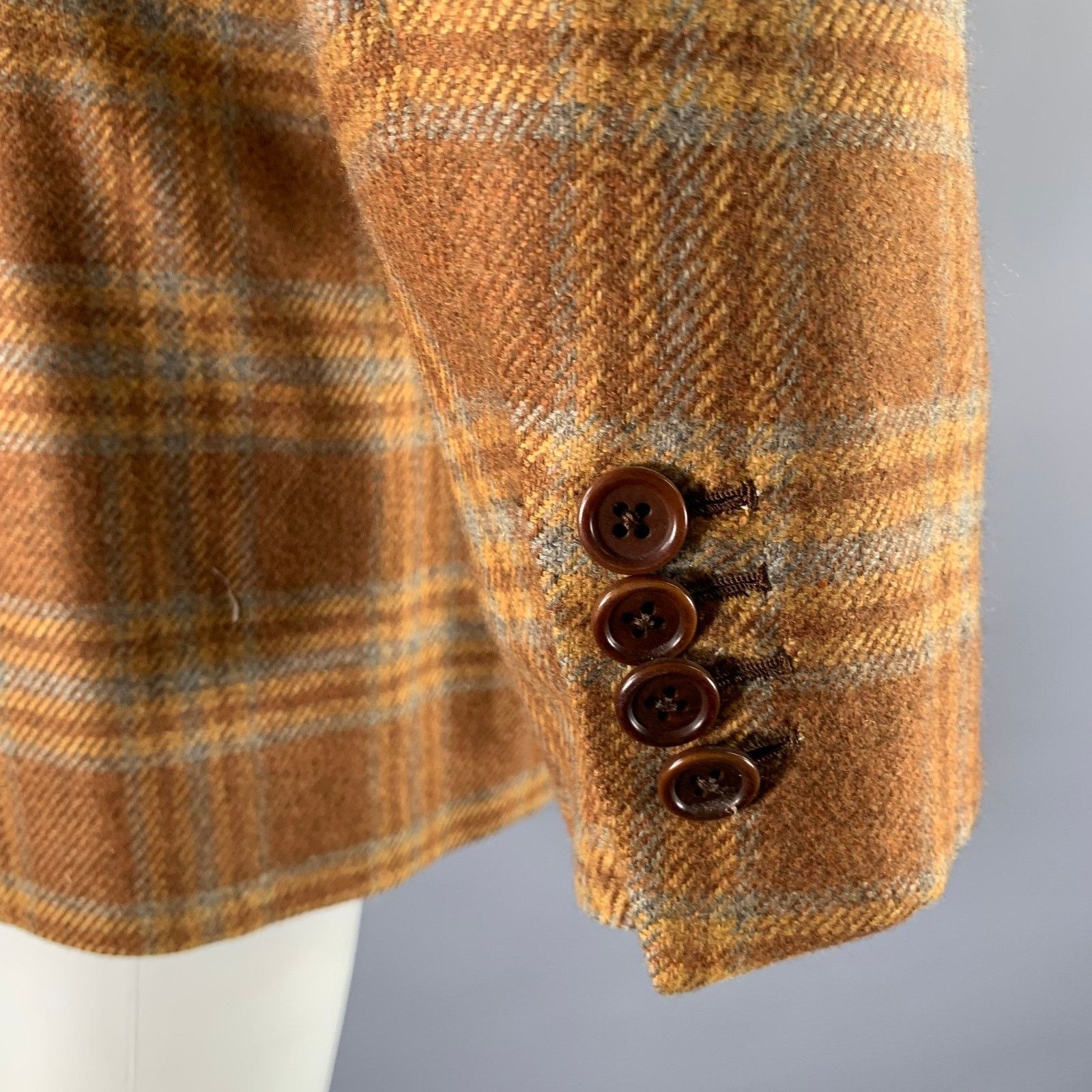 Other BORRELLI Brown Camel Plaid Cashmere Notch Lapel Sport Coat Size 44R - 5 Thumbnail