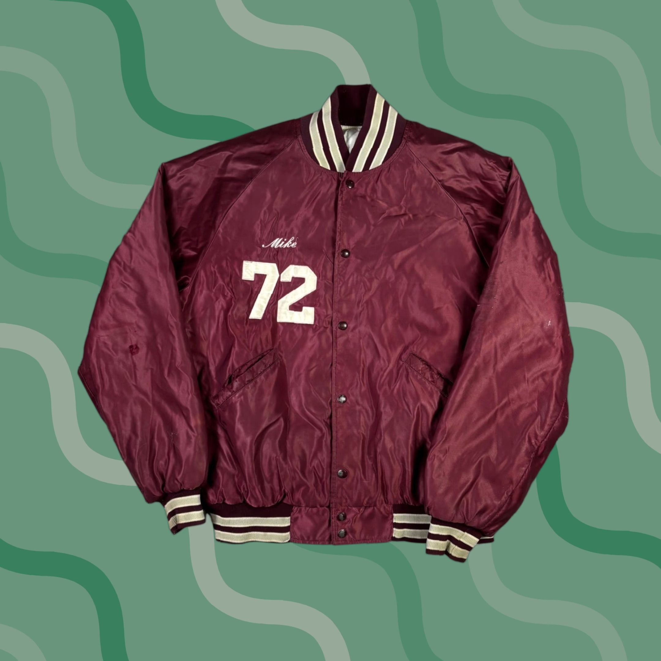 Vintage VINTAGE Butwin Towson Football Satin Varsity Jacket Mens XL Maroon Made in USA Size US XL / EU 56 / 4 - 1 Thumbnail