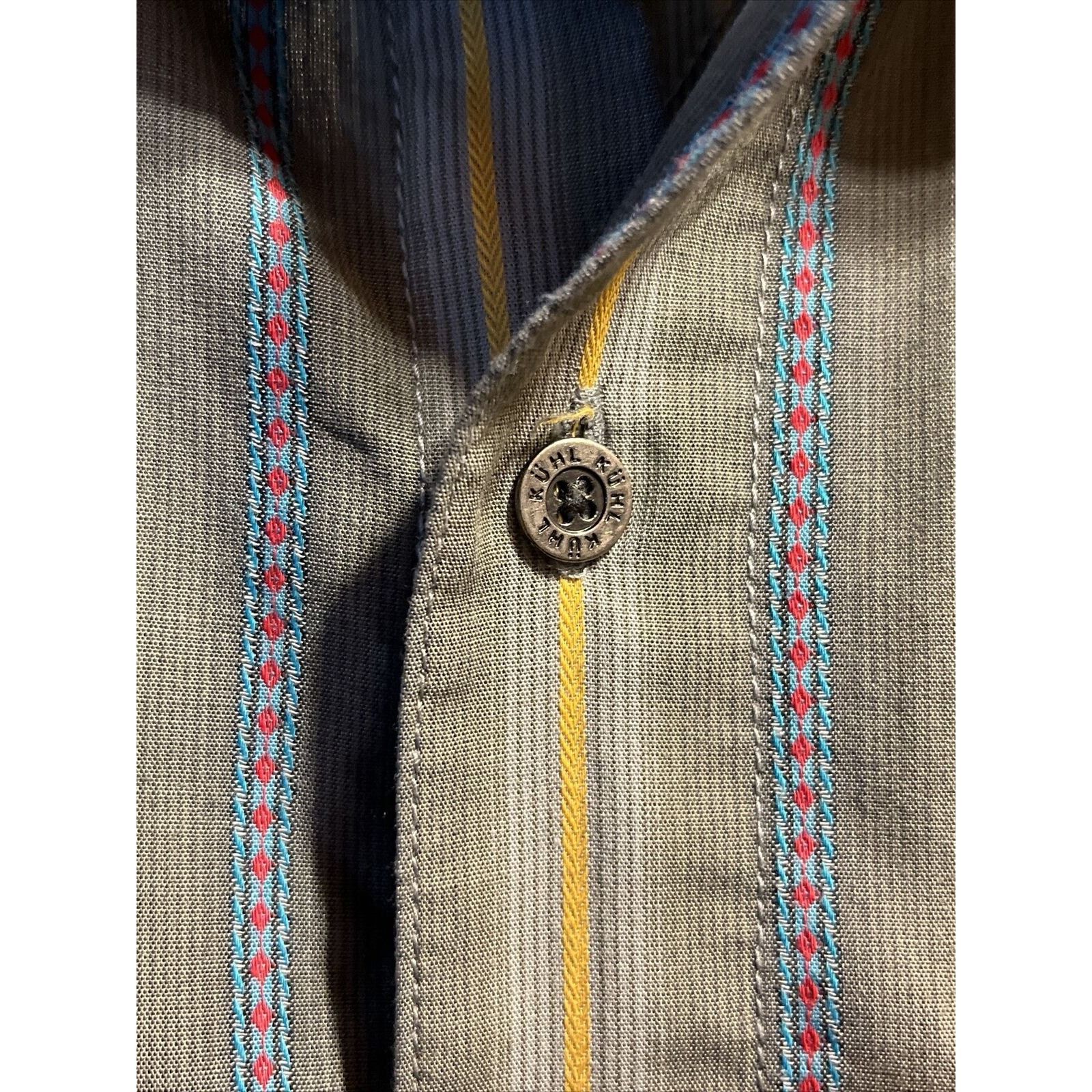 Kuhl Kuhl Men's L Gray Striped Button Down SS Cotton Poly Shirt Size US L / EU 52-54 / 3 - 6 Thumbnail