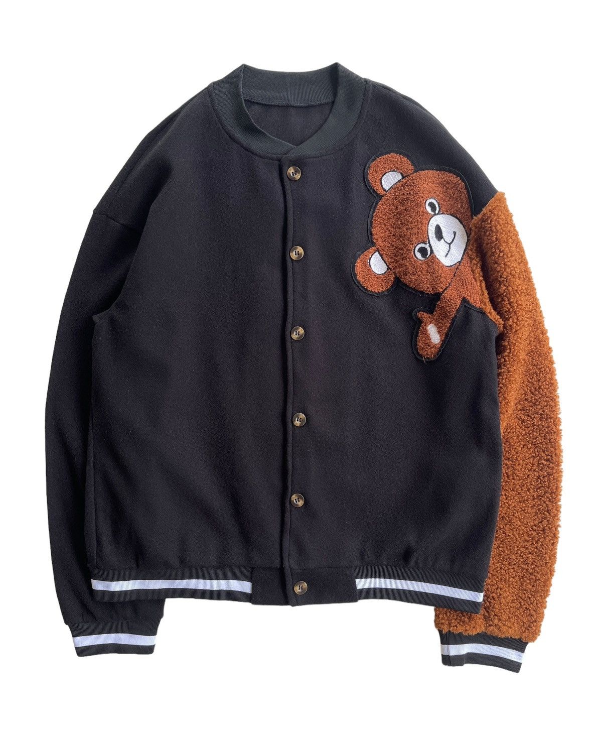 Shein Men Flocking Bear Varsity Jacket