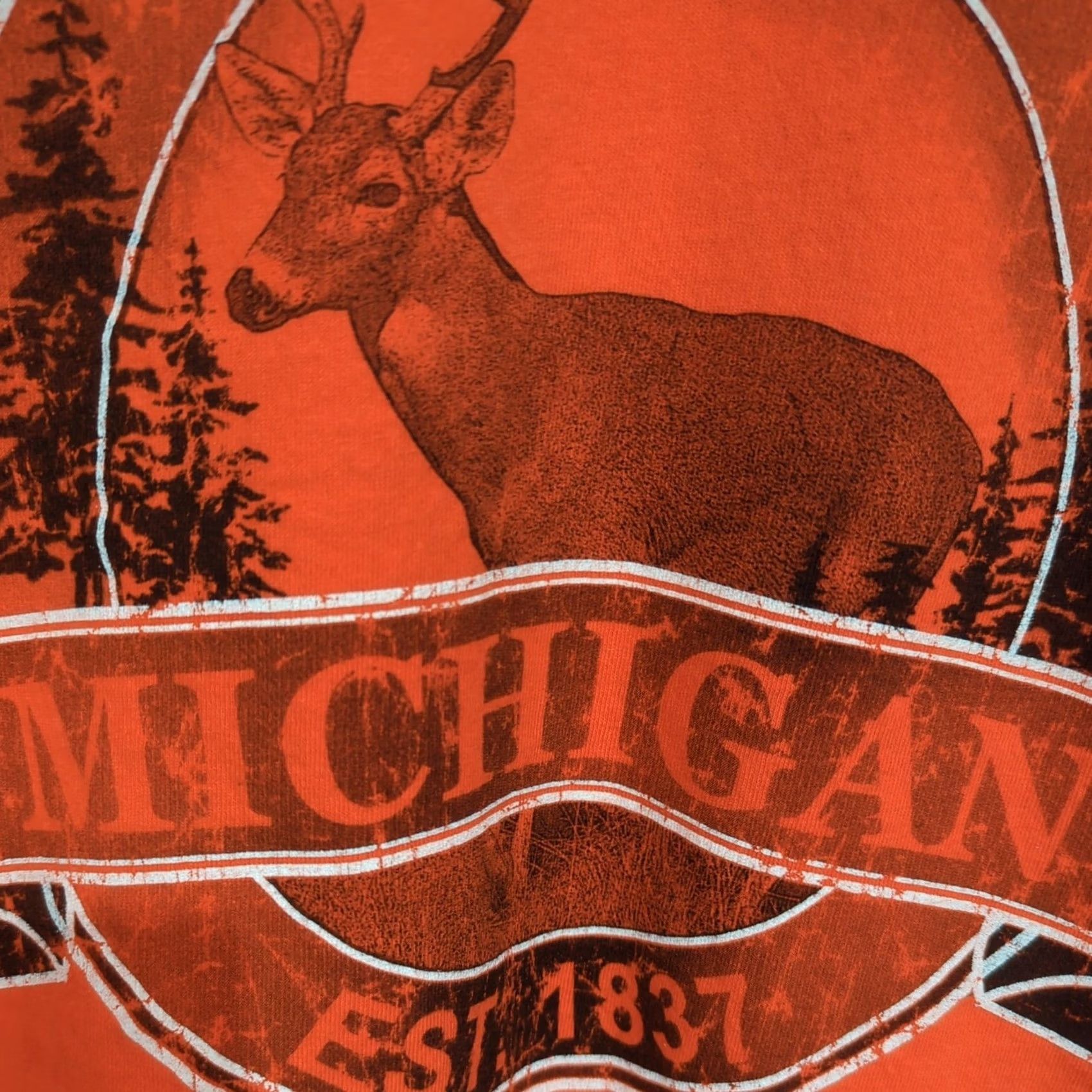 Gildan VINTAGE Michigan Deer Large T Shirt Nature Destination Hunt Orange Hunting Gildan Heavy Cotton Men L Orange Deer Logo 90s Size US L / EU 52-54 / 3 - 6 Thumbnail