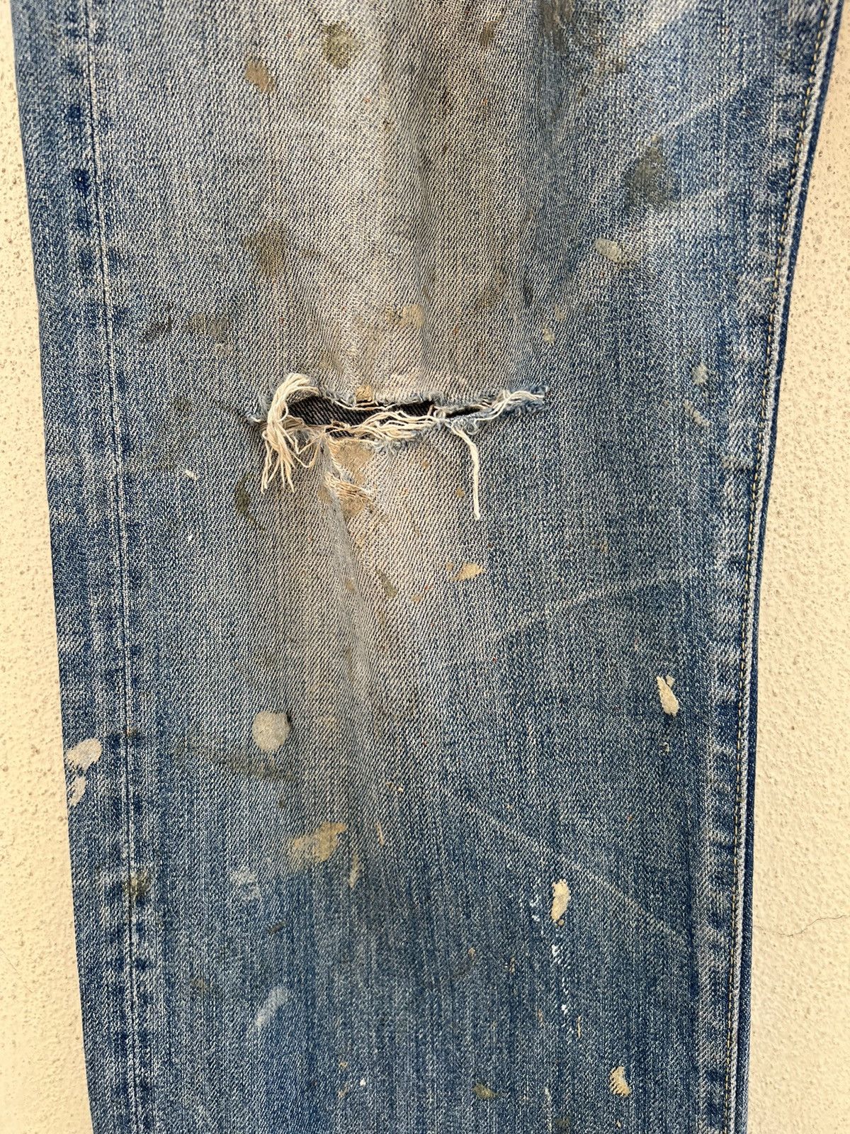 Levi's Vintage Clothing Dirty Mud 2005 LVC Levi’s 501 Big E Rip Denim Selvedge Jeans Size US 35 - 9 Thumbnail