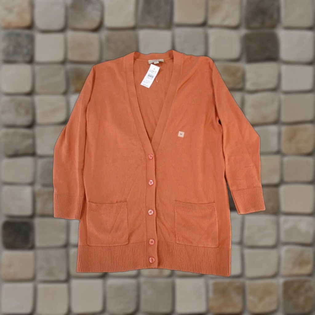 Loft VINTAGE Loft Womens Sweater Cardigan XS Long Sleeve Orange Cotton Knit 90s Womens Size XS / US 0-2 / IT 36-38 - 1 Thumbnail