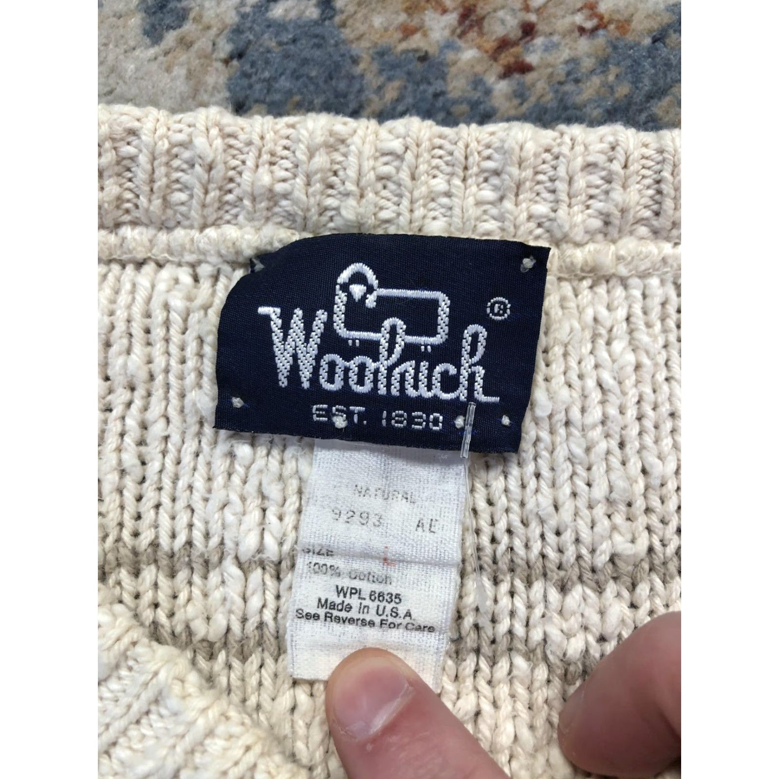 Vintage VINTAGE Woolrich Sweater Mens Large Beige Striped Cotton Knit Pullover USA 80s Size US L / EU 52-54 / 3 - 7 Thumbnail