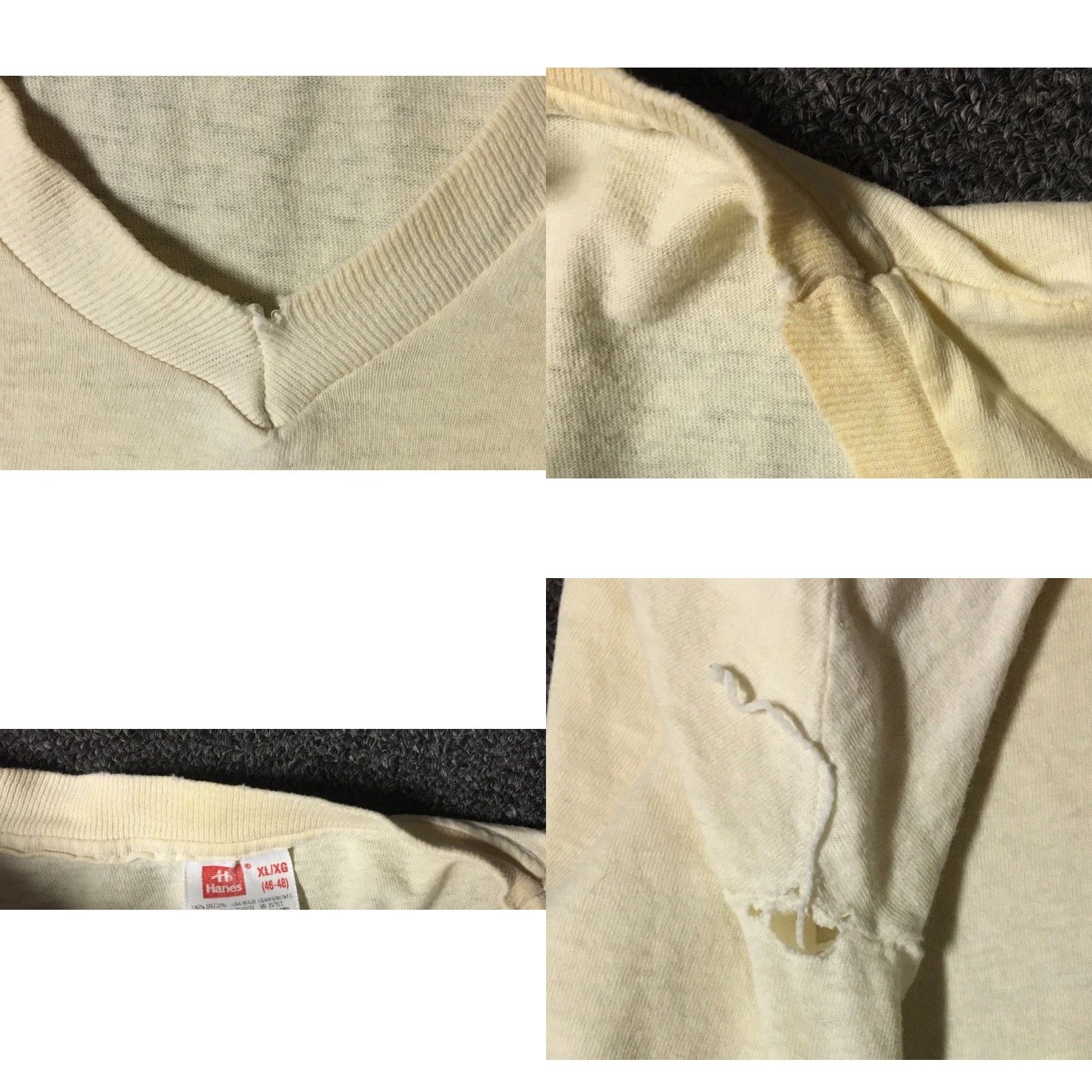 Hanes VINTAGE Hanes 90s Faded Distressed V Neck T-Shirt L White Mens Short Sleeve Grunge Punk Skate Biker Rock 80s 90s USA Retro Size US L / EU 52-54 / 3 - 8 Thumbnail