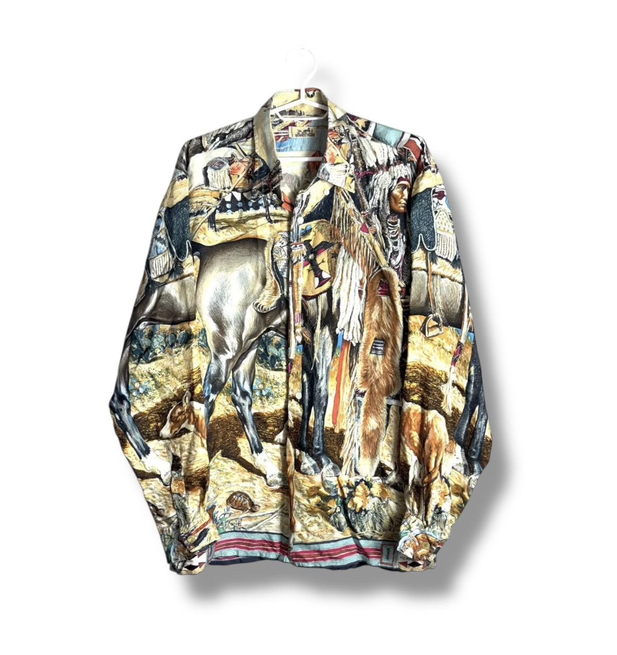 Hermes Vintage Hermes Les Cheyennes silk shirt Size US M / EU 48-50 / 2 - 1 Thumbnail