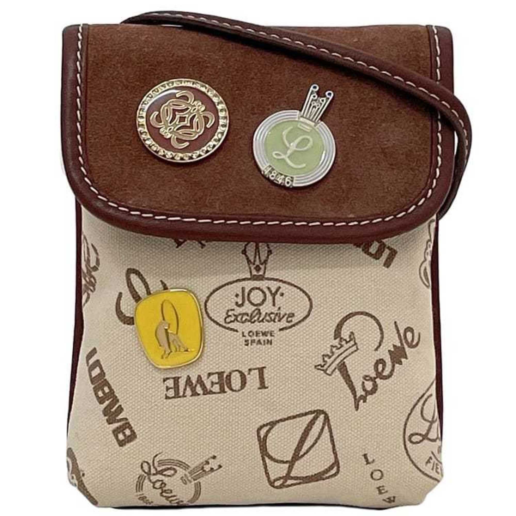 Loewe Loewe Shoulder Bag ec-23670 Beige Brown Anagram 160th Anniversary Canvas Leather Suede 290606 LOEWE Crossbody Sacoche Flap Pin Badge for Men and Women Size ONE SIZE - 1 Thumbnail