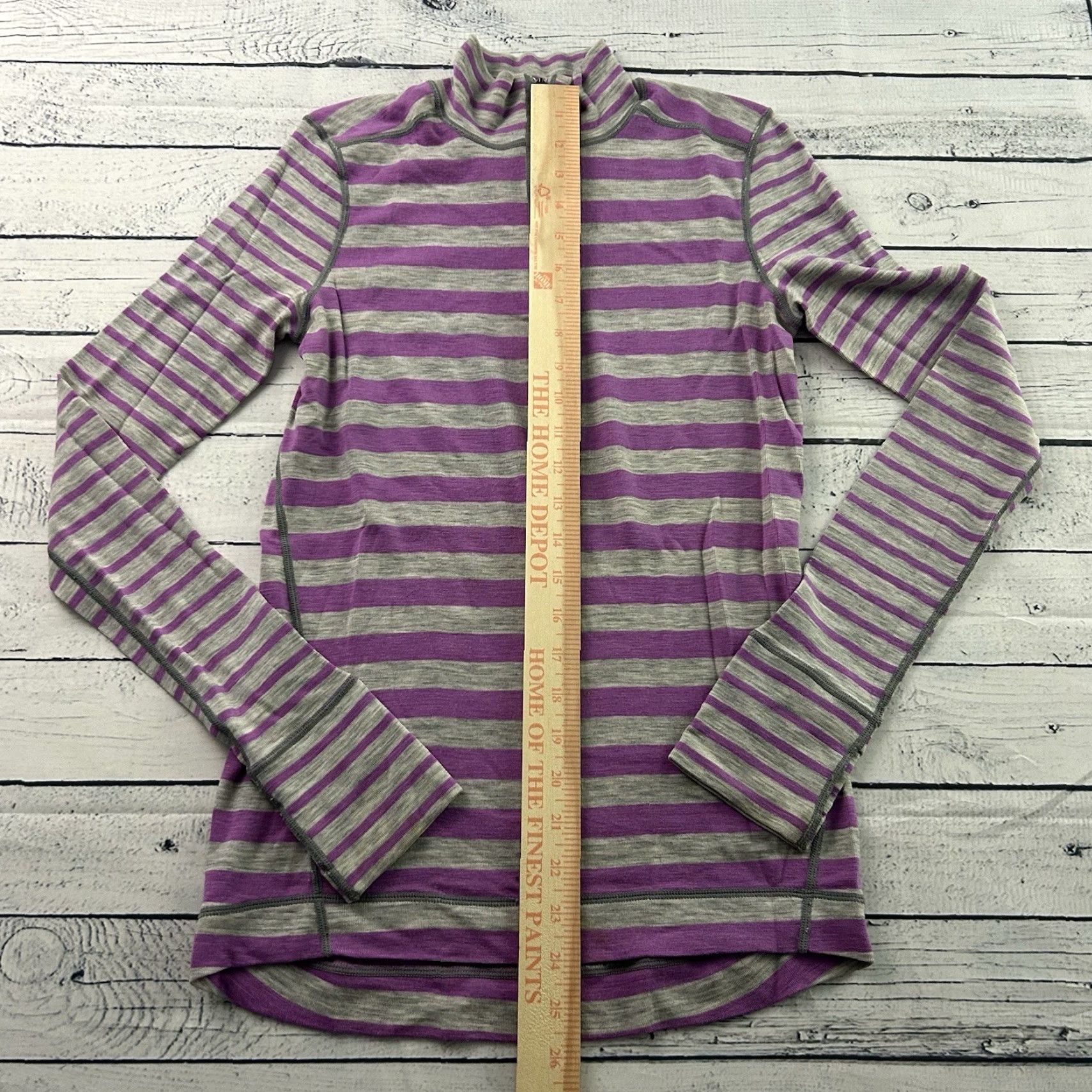 Dakine VINTAGE Dakini Striped 100% Merino Wool Long Sleeve 1/4 Zip Top Women's M Gray Purple Shirt Womens M Merino 100% Striped Zip 1/4 Dakini Size M / US 6-8 / IT 42-44 - 2 Thumbnail