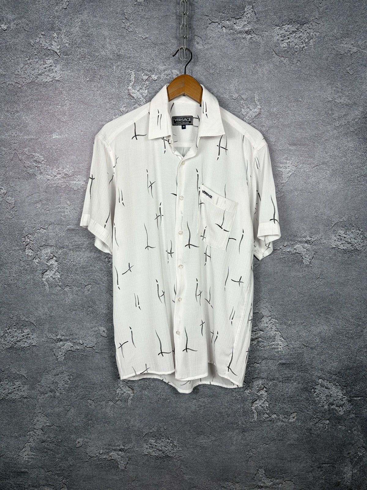 Versace Vintage White Short Sleeve Pattern Shirt Size M
