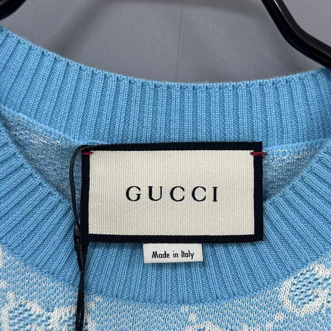 Gucci GUCCI sky blue jacquard all-over print knit short sleeve S Size S / US 4 / IT 40 - 5 Thumbnail