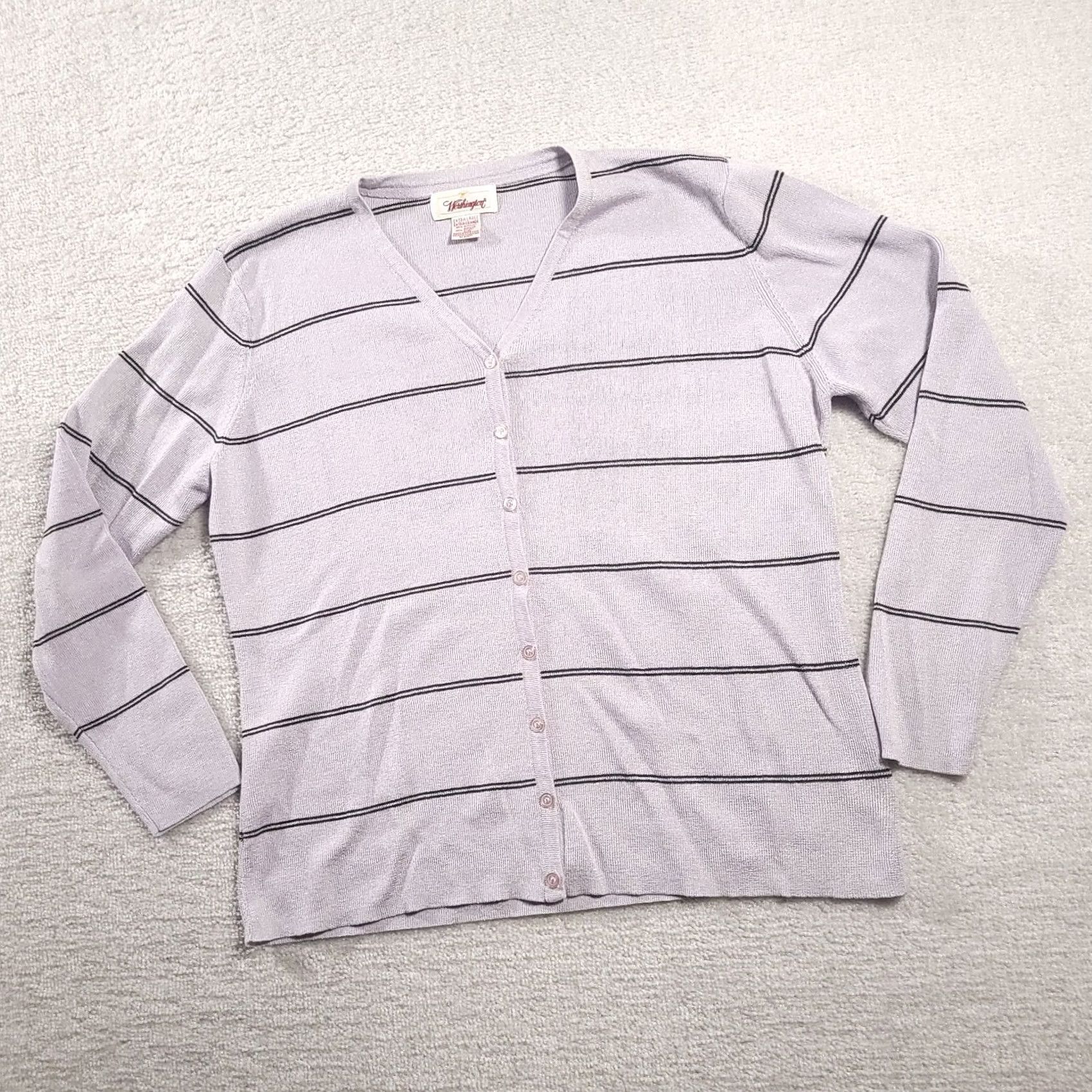 Worthington VINTAGE Worthington Cardigan Sweater Striped Gray Black Button Up Womens XL Cardigan Size XL / US 12-14 / IT 48-50 - 2 Thumbnail