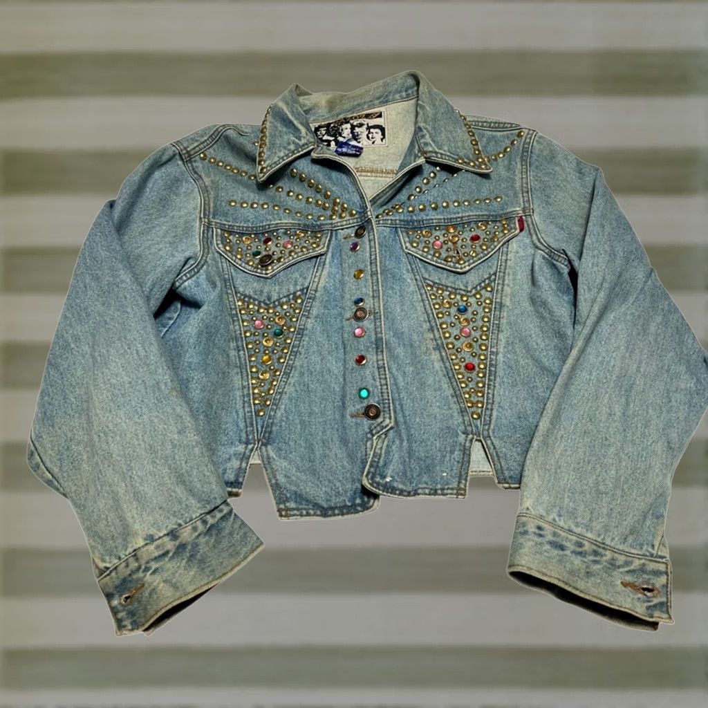 Denime VINTAGE Gazoz Beaded Bomber Jacket Blue Denim Large Women Size 36" / US 14 / IT 50 - 1 Thumbnail