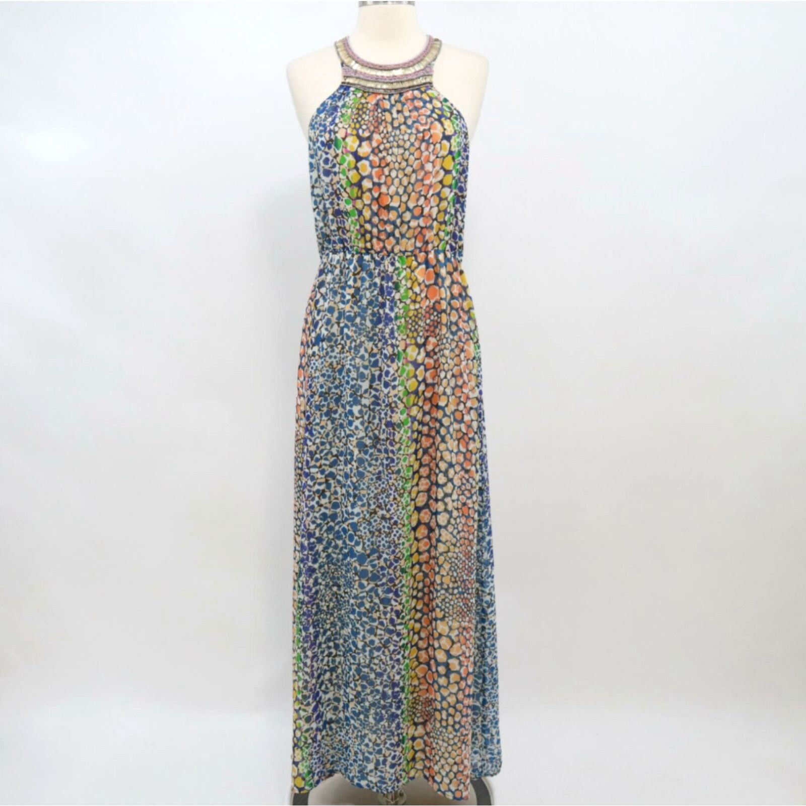 image of Vintage Hd In Paris Maxi Dress Womens 4 Mayacamas Bejeweled Neck Anthropologie in White (Size Small