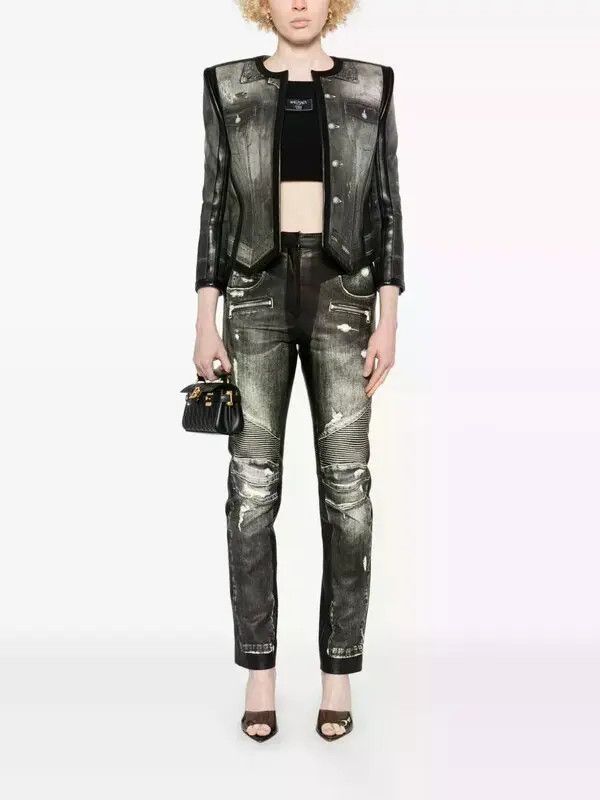 Balmain o1s1wg111225 Denim-Print Leather Trousers in Black Size 30" / US 8 / IT 44 - 5 Thumbnail