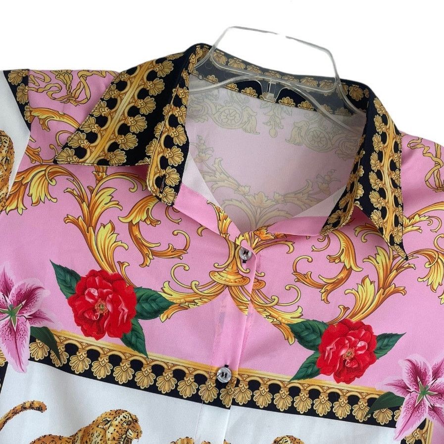 Other Beautiful Oriental Print Pink Tiger Button Down Blouse Size L / US 10 / IT 46 - 2 Thumbnail