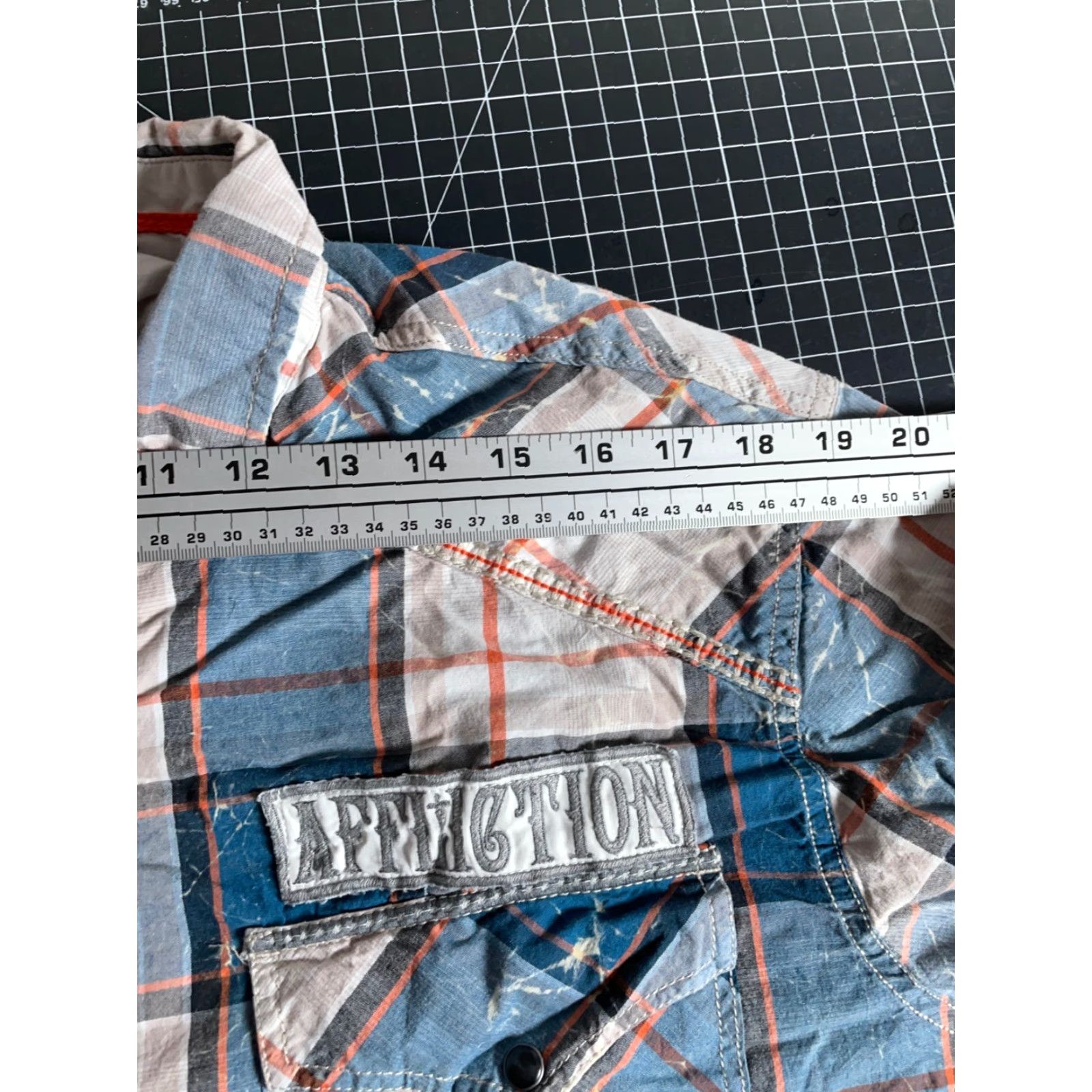 Affliction Affliction Shirt Western Plaid Long Sleeve Button-Up XL Men Blue Cotton Spandex Faux Distressing Embroideries Pearl Snap XLarge Vintage No Size US XL / EU 56 / 4 - 7 Thumbnail