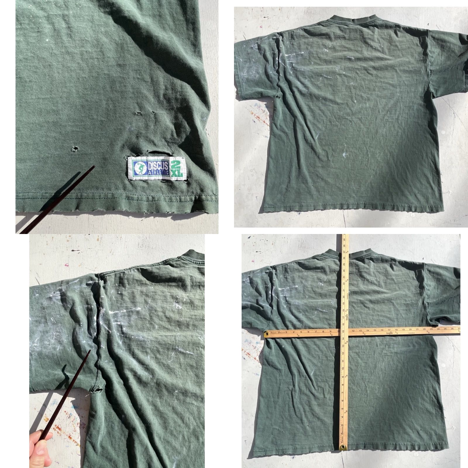 Vintage VINTAGE Discus Men's T-Shirt Green Solid Pocket 2XL THRASHED Grunge Workwear Distressed Crew Neck Short Sleeve USA 90s Logo Pocket Men's Size US XXL / EU 58 / 5 - 9 Thumbnail