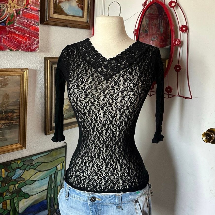 Other sophia lace black long sleeve top Size S / US 4 / IT 40 - 1 Thumbnail