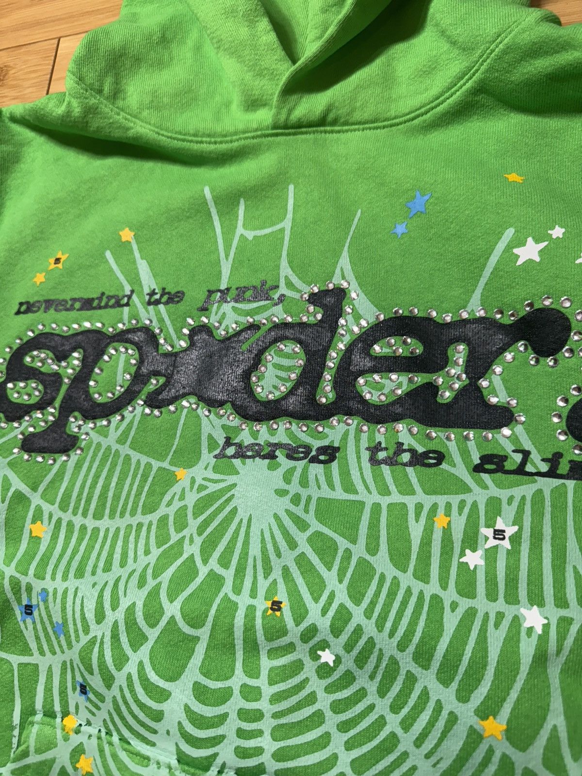Sp5der SP5DER RHINESTONE PUNK V2 HOODIE GREEN - SIZE S Size US S / EU 44-46 / 1 - 2 Thumbnail