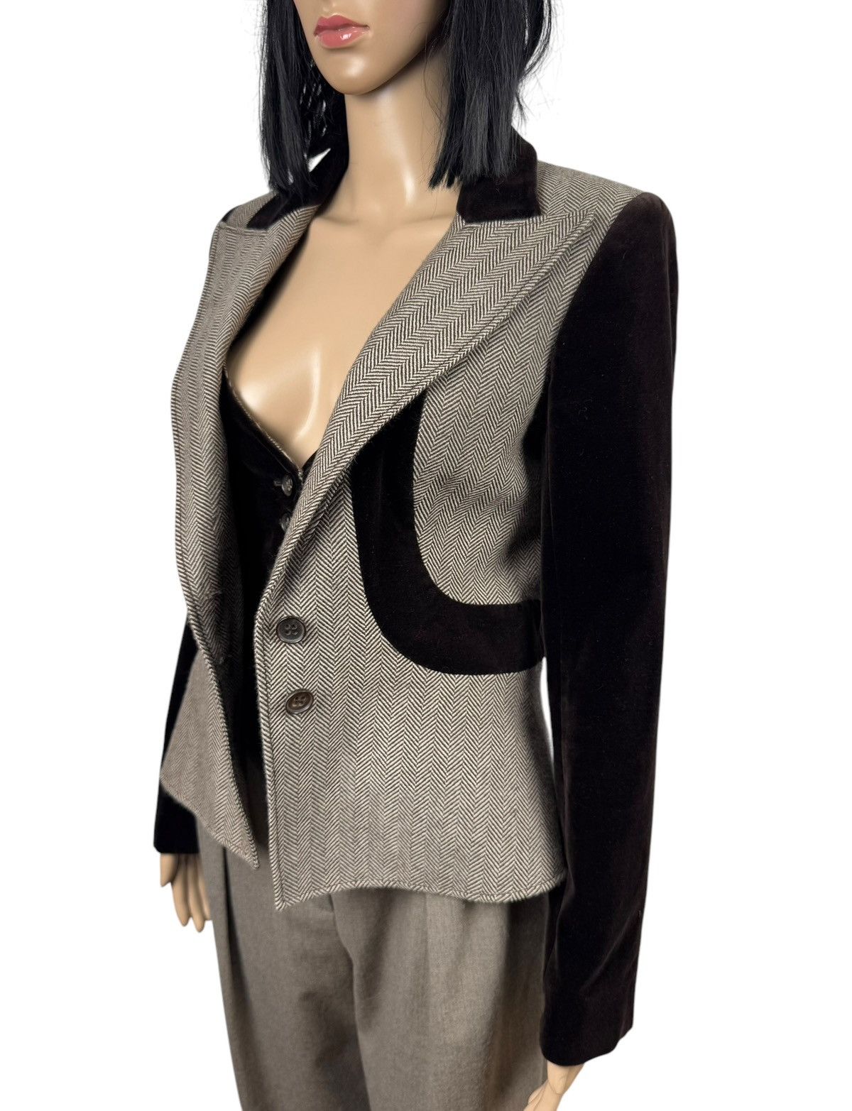 Valentino Valentino Wool Herringbone & Velour Jacket Simulated Vest Size M / US 6-8 / IT 42-44 - 7 Thumbnail