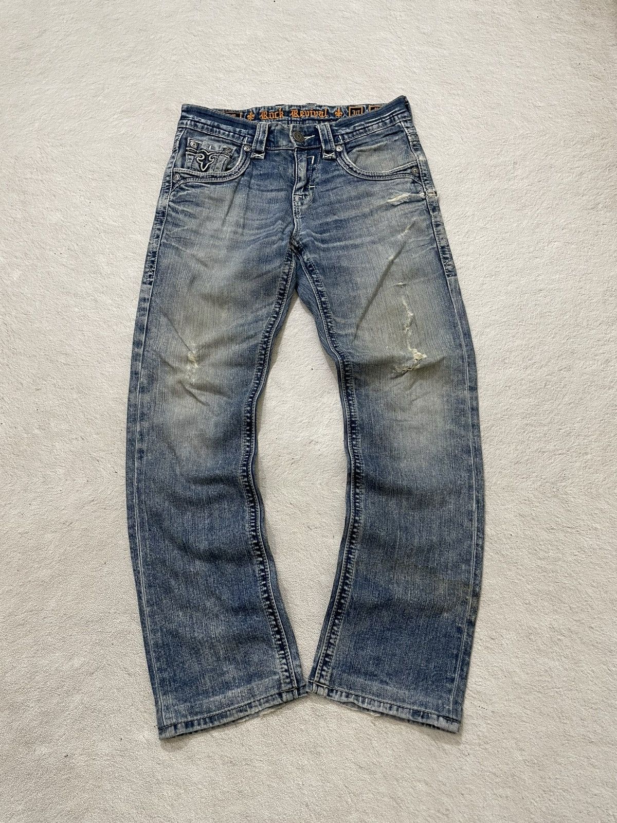 00s Revival Embroidery Denim Distressed Wash Jeans Ifsix LGB