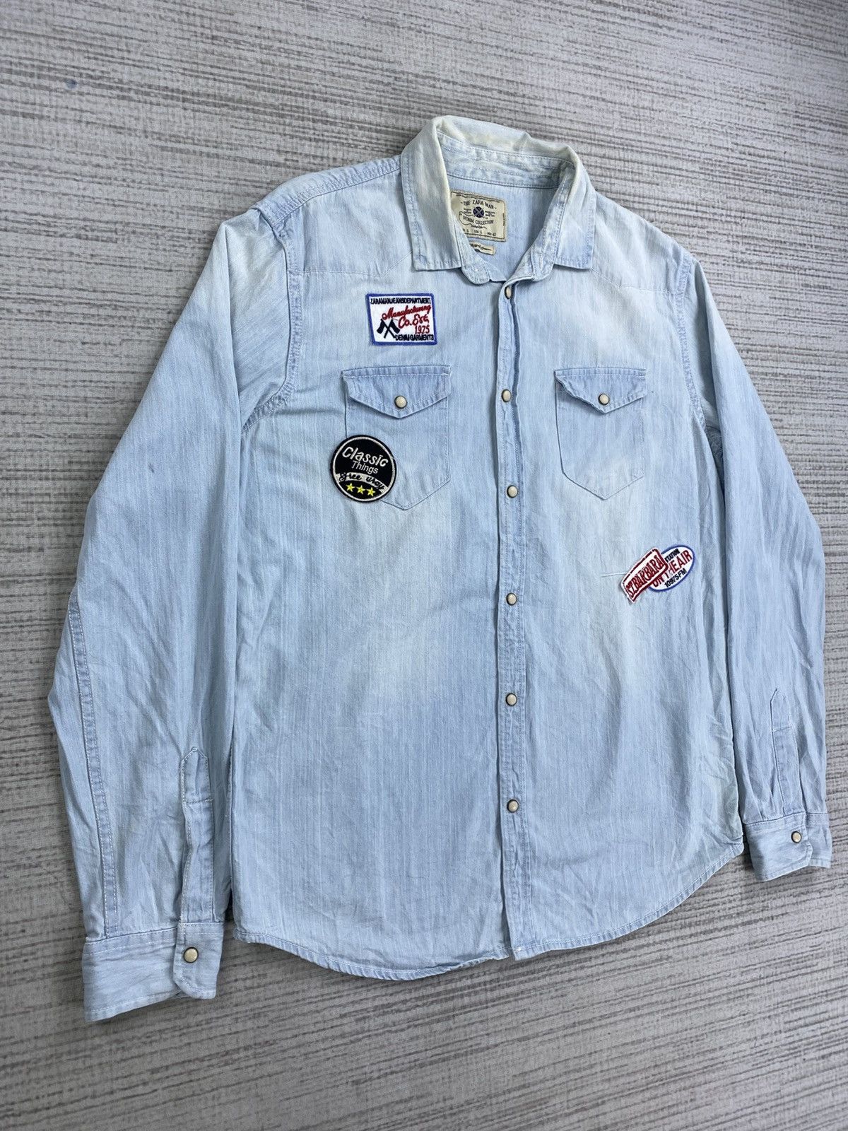 Vintage × Zara Vintage The Zara Man Soft Blue Slim Fit Denim Shirt Size US M / EU 48-50 / 2 - 3 Thumbnail