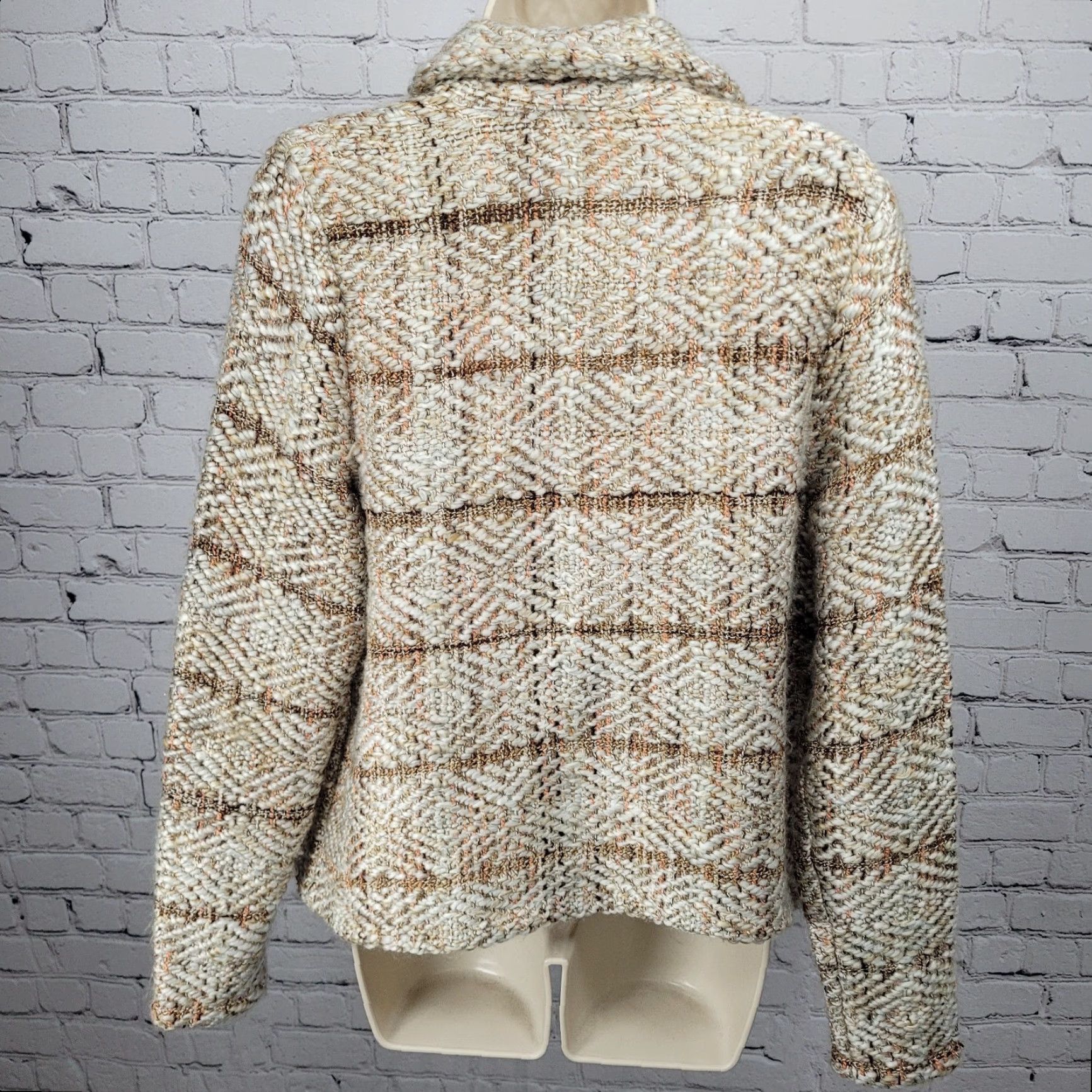 Vintage Chico's Jacket Women Short Open Collared Fringe Bohemian Unlined Beige Brown Wool Alpaca Blend 1 US 8 Regular Size Size XS / US 0-2 / IT 36-38 - 2 Thumbnail