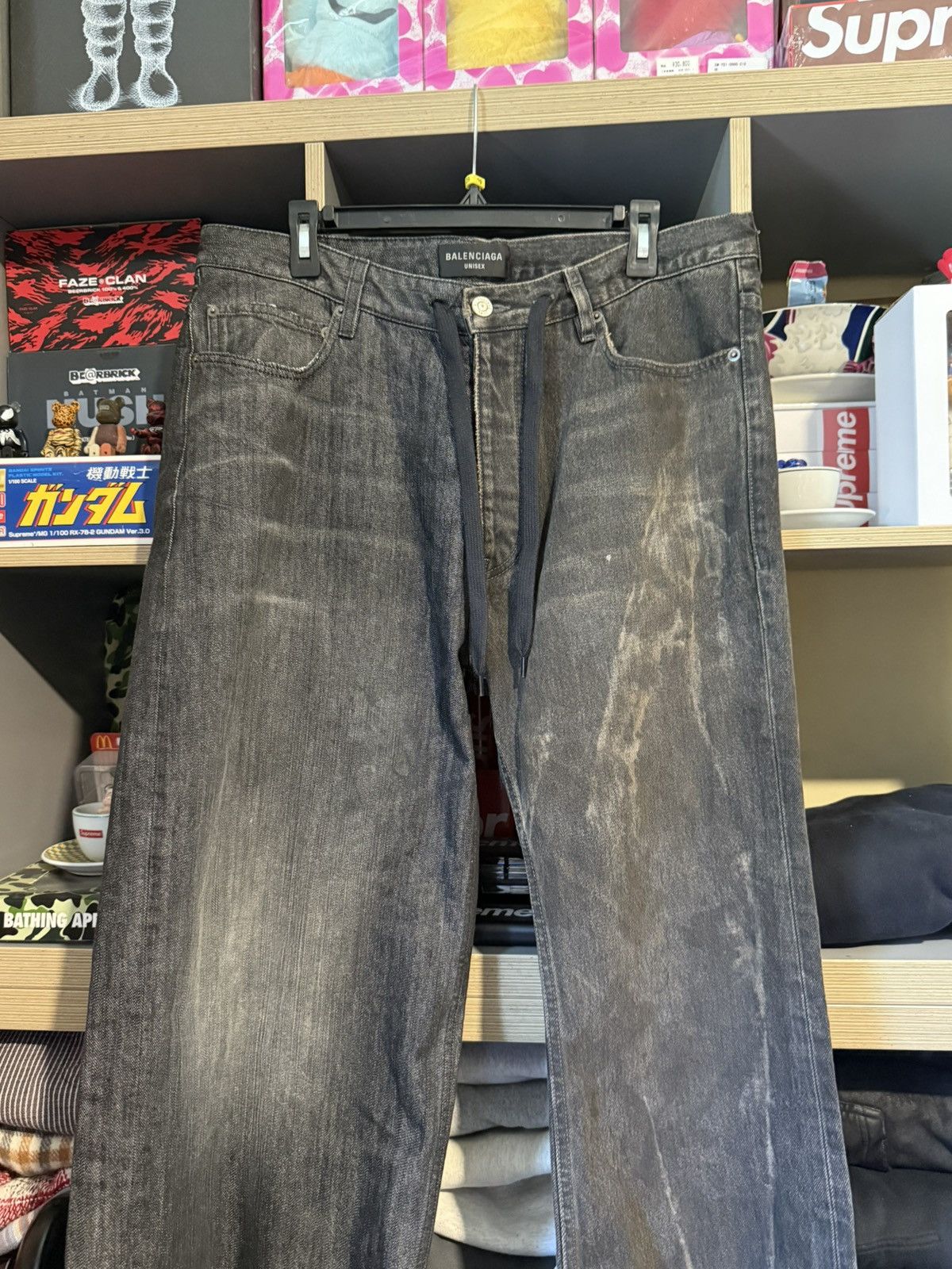 Balenciaga Balenciaga Washed Black Distressed Drawstring Wide Leg Jeans Size US 34 / EU 50 - 2 Thumbnail