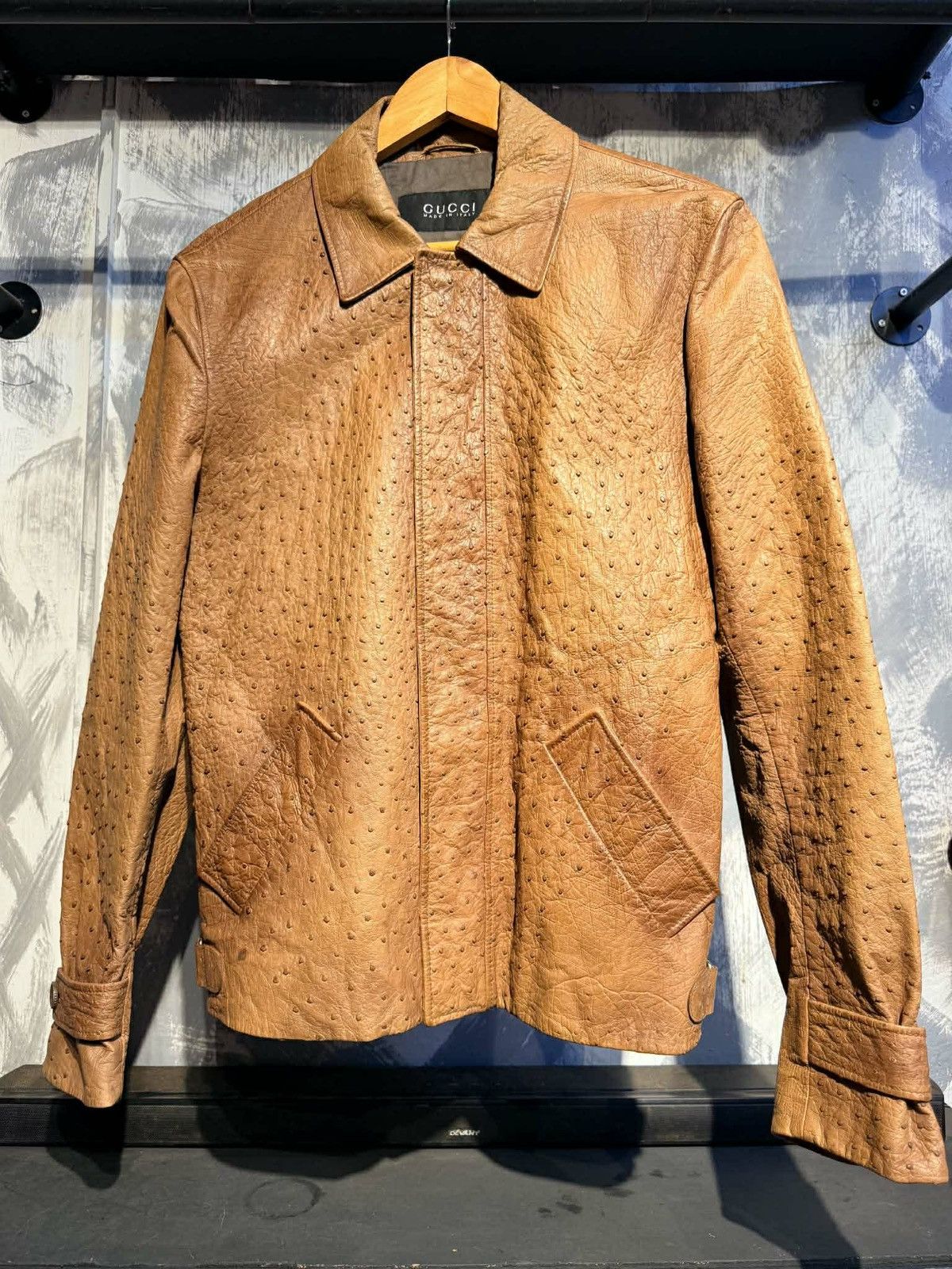 Gucci Gucci Brown Ostrich Leather Jacket Size US S / EU 44-46 / 1 - 1 Thumbnail