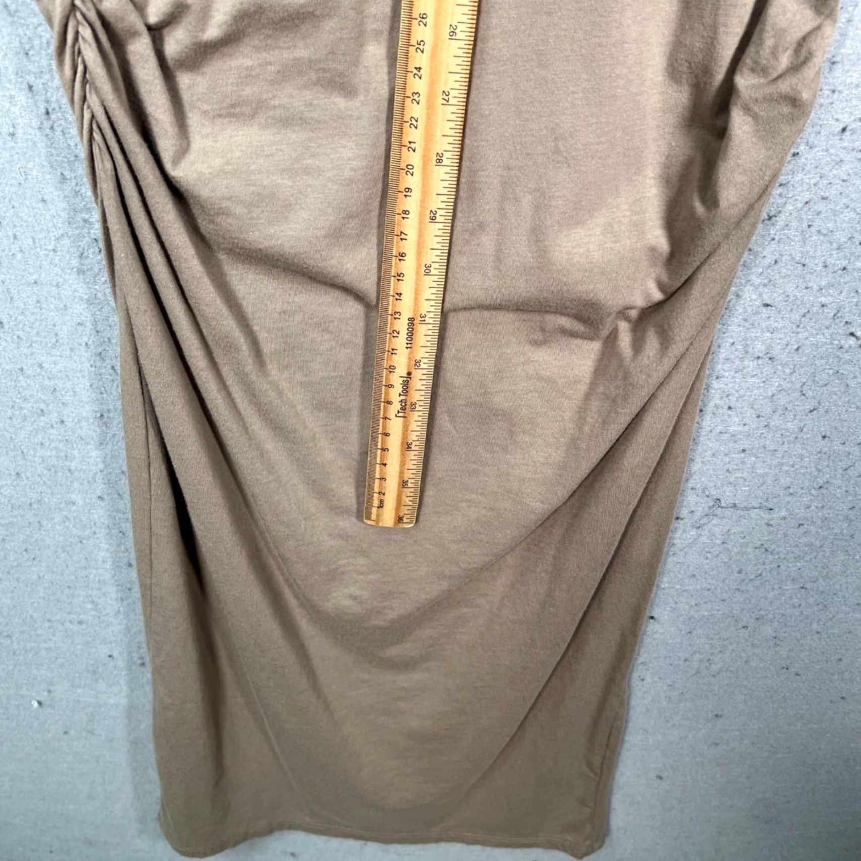 James Perse James Perse Standard Brown Long Sleeve Midi Dress - Ruched Sides, Crew Neck, Cotton Blend, Regular Size 1, Womens, Bodycon, Casual Size XS / US 0-2 / IT 36-38 - 6 Thumbnail