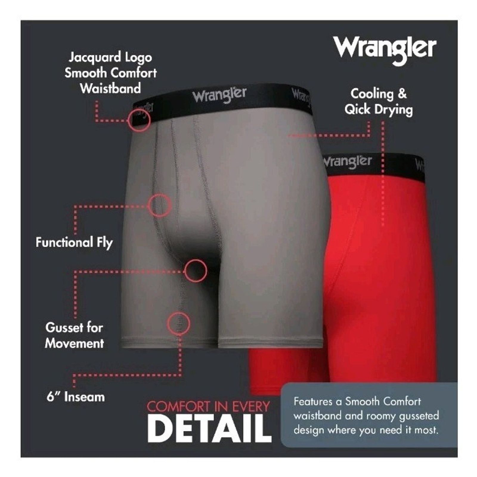 Wrangler Wrangler Men's Boxer Briefs Nylon 3 Pack Size L Assorted Size 36 - 3 Thumbnail