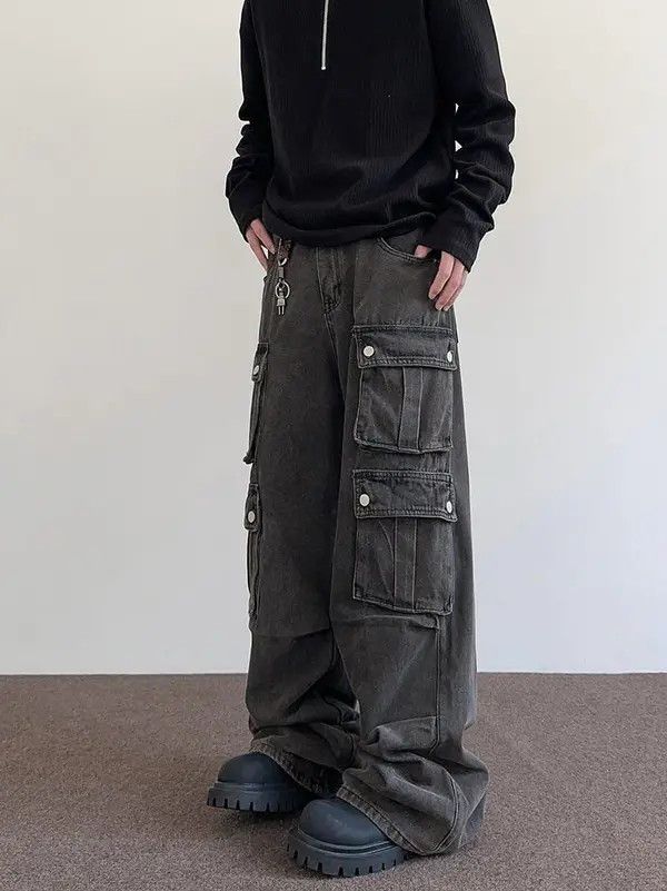 Japanese Brand Miyahara x Maki Gray Cargo Baggy Denim Jeans Size US 30 / EU 46 - 3 Thumbnail
